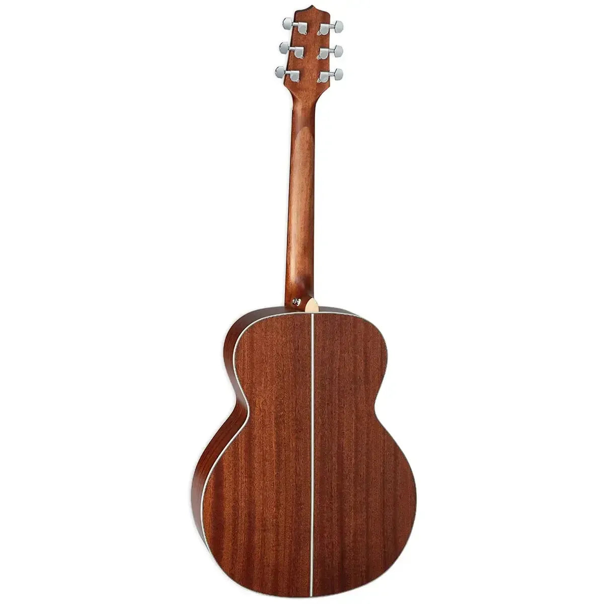 Back of a Takamine GN20 NS NEX acoustic guitar with natural satin finish, showing the mahogany neck and dark wood body.