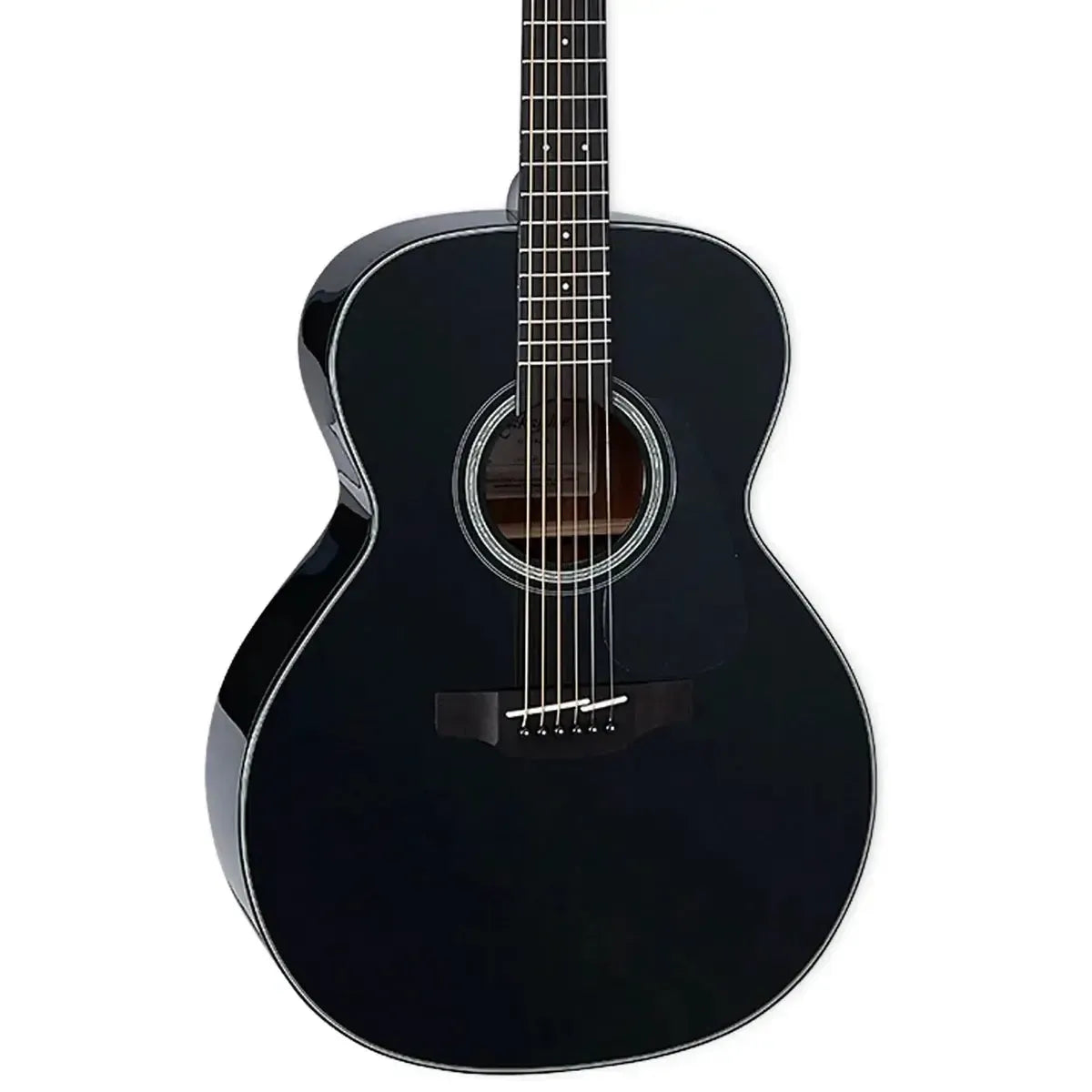 Takamine GN30 BLK NEX acoustic guitar, black finish, spruce top, ovangkol fingerboard, split-saddle bridge.