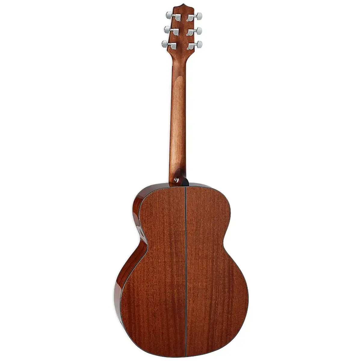Back of a natural wood Takamine GN30 NEX acoustic guitar with a slim mahogany neck.