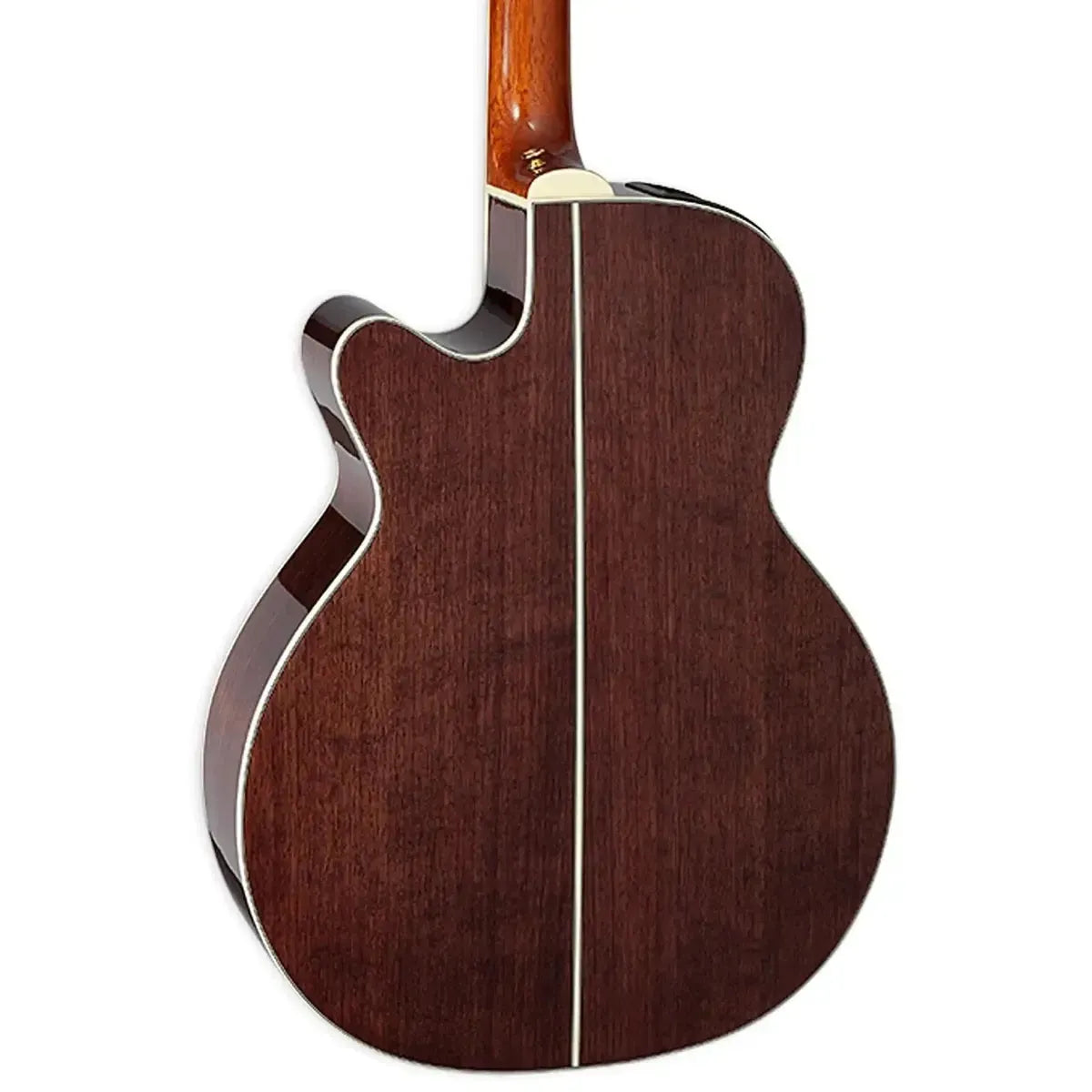 Takamine GN51CE NAT acoustic-electric guitar, natural black walnut back with white binding and cutaway.