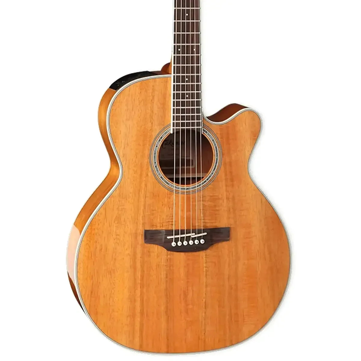 Takamine GN77KCE NAT Koa Acoustic-Electric Guitar with a natural gloss finish and mini-jumbo NEX cutaway body.