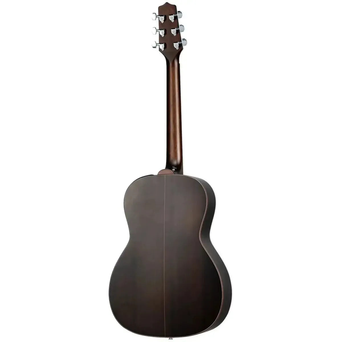 Back of a left-handed Takamine GY21ELH New Yorker acoustic-electric guitar in Satin Molasses finish.