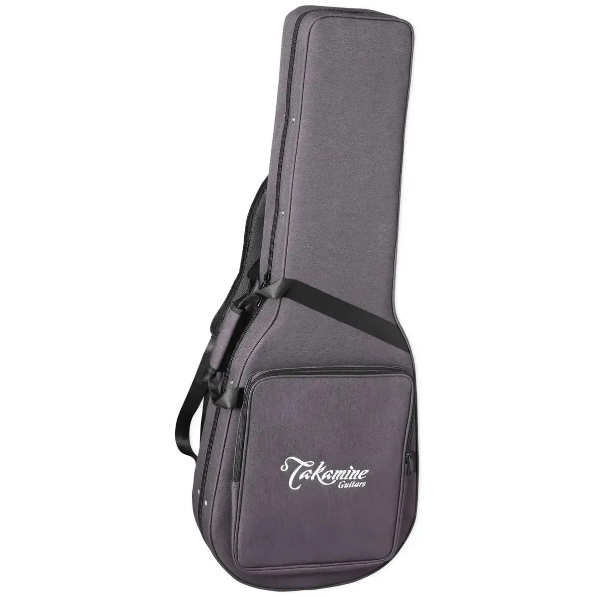 Takamine Guitars gray soft guitar case with shoulder straps and front pocket.