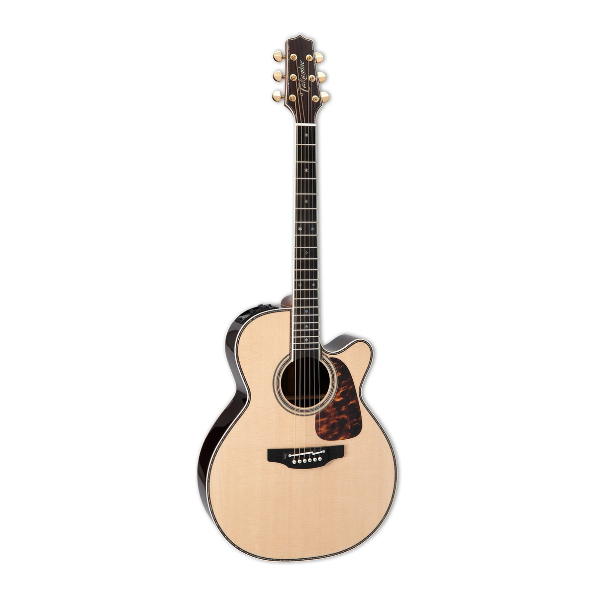 Full front view of the Takamine P10NC NEX cutaway guitar standing upright with the headstock at the top.