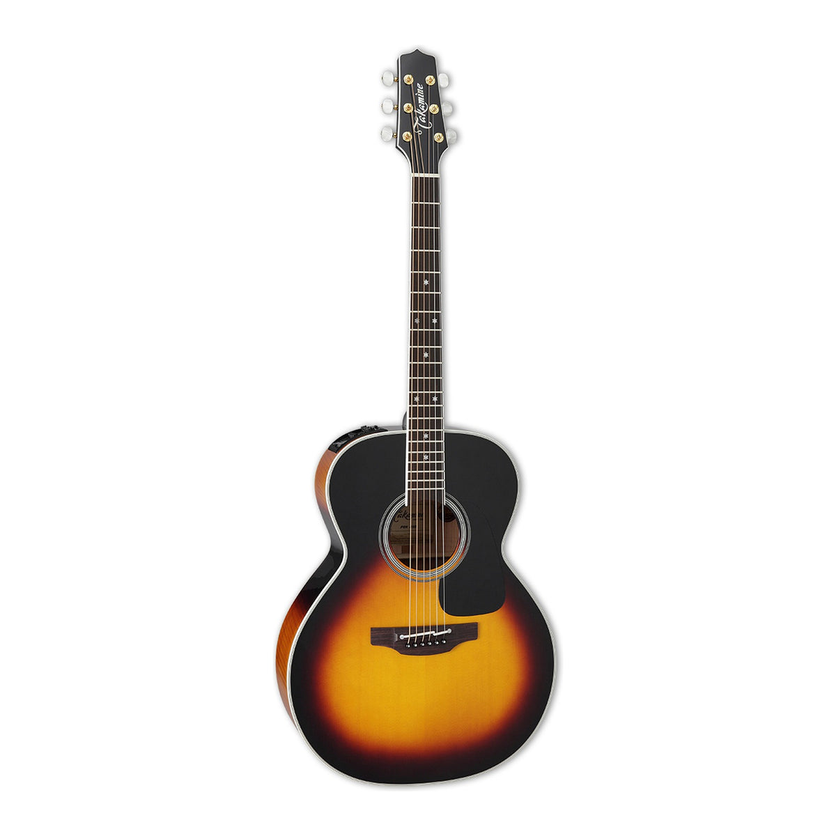 Full front view of the Takamine P6N BSB NEX guitar standing upright with the headstock at the top.