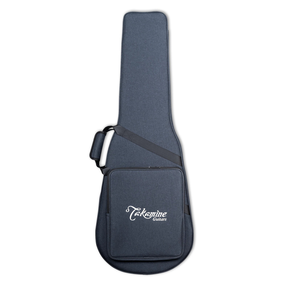 Dark gray Takamine semi-hard case with a carry handle, shoulder strap and front pocket.