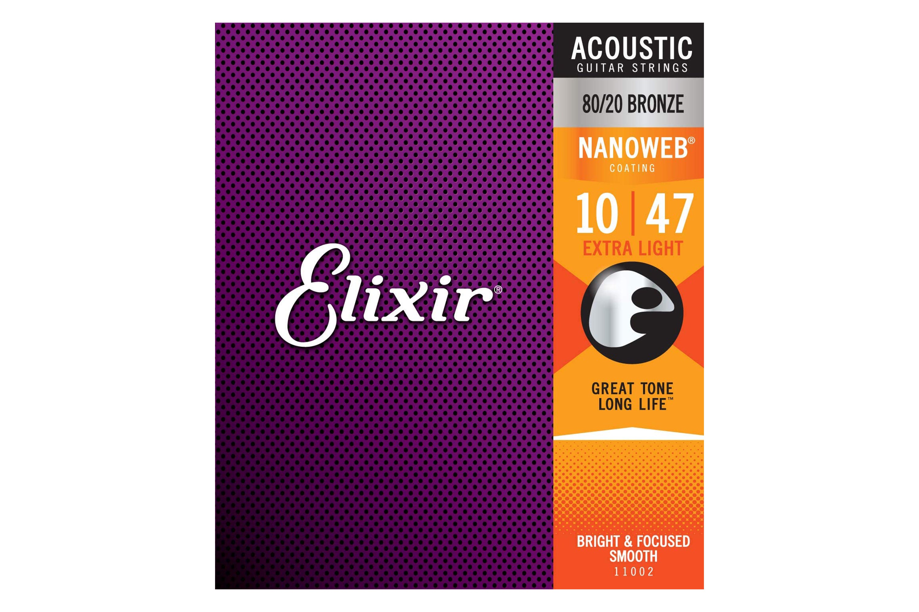 Elixir 11002 Nanoweb 80/20 Bronze Acoustic Guitar Strings - Extra Light .010-.047