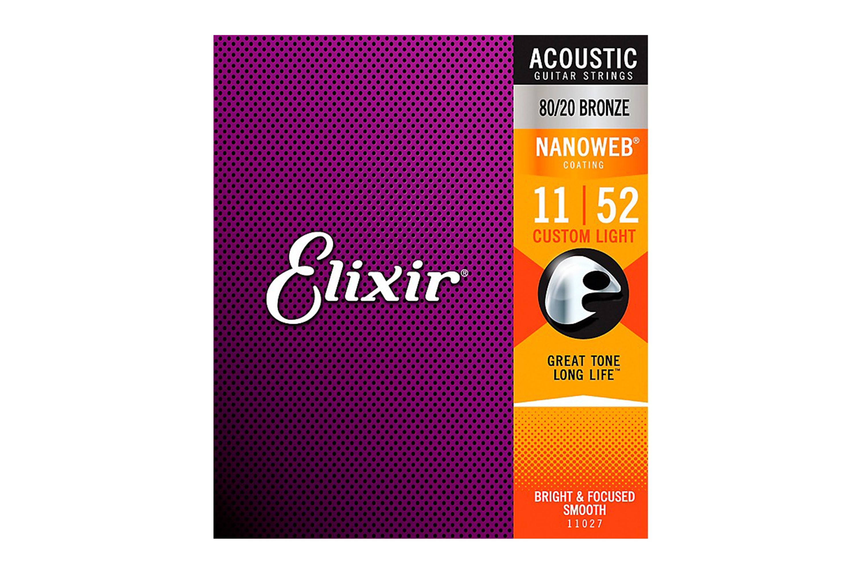 Elixir 11027 Nanoweb 80/20 Bronze Acoustic Guitar Strings - Custom Light .011-.052