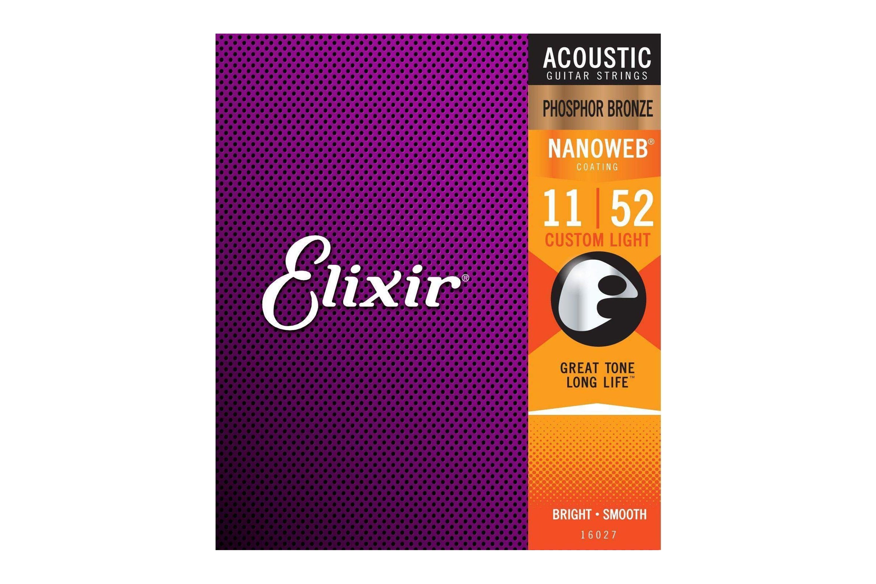 Elixir 16027 Phosphor Bronze With Nanoweb Coating Acoustic Guitar Strings - Custom Light .011-.052