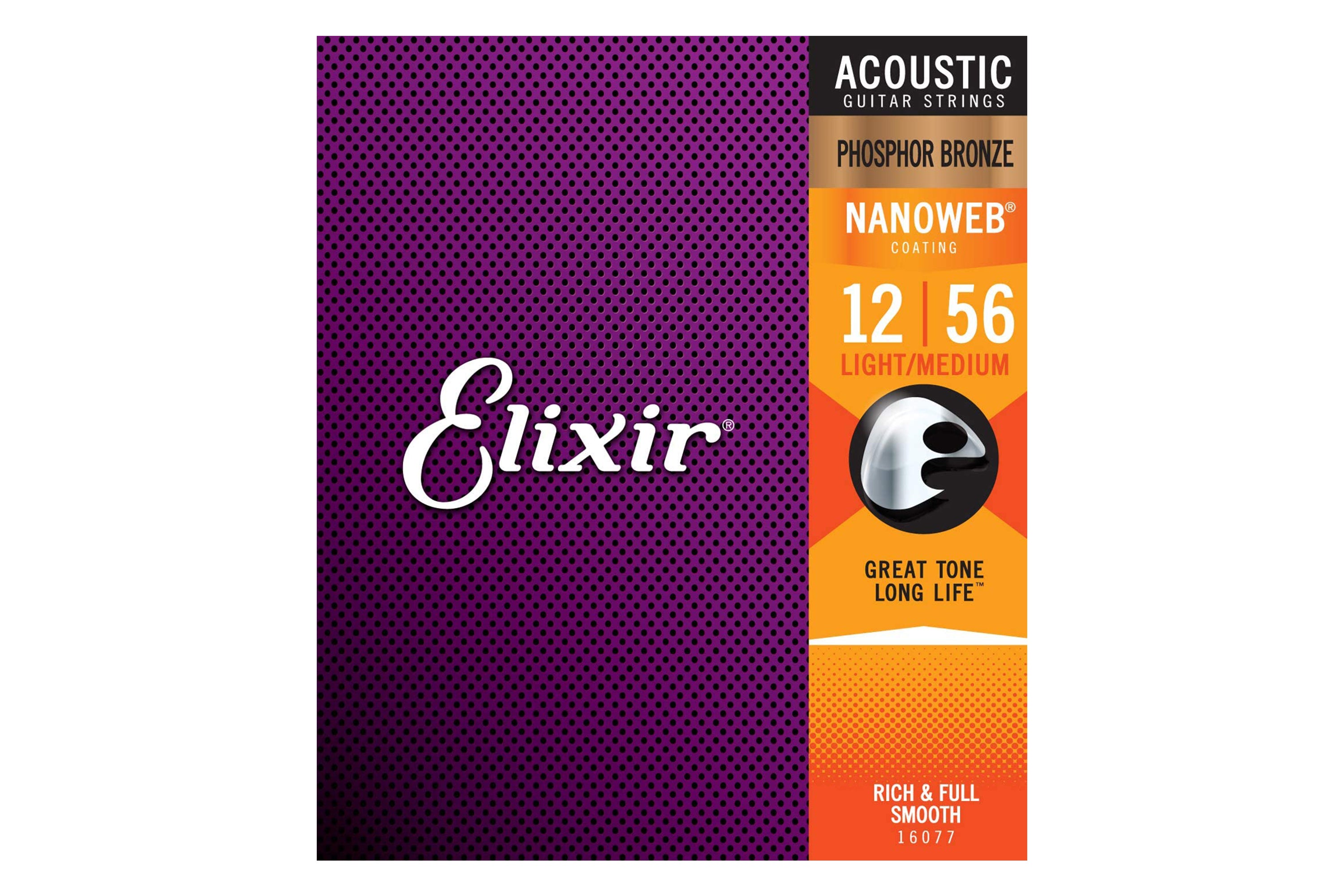 Elixir 16077 Phosphor Bronze With Nanoweb Coating Acoustic Guitar Strings - Light/Medium .012-.056