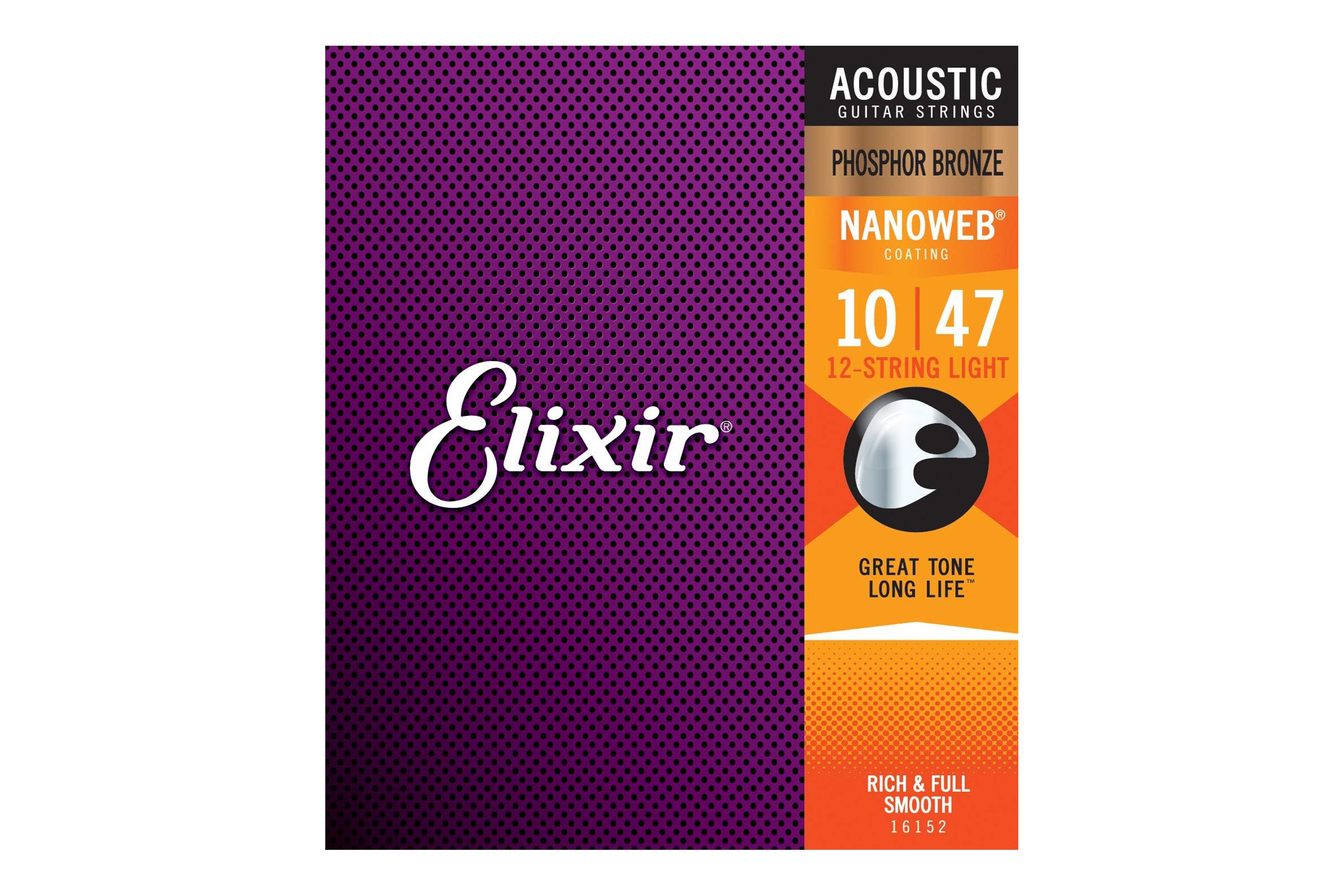 Elixir 16152 Phosphor Bronze With Nanoweb Coating Acoustic 12-String Guitar Strings - Light .010-.047