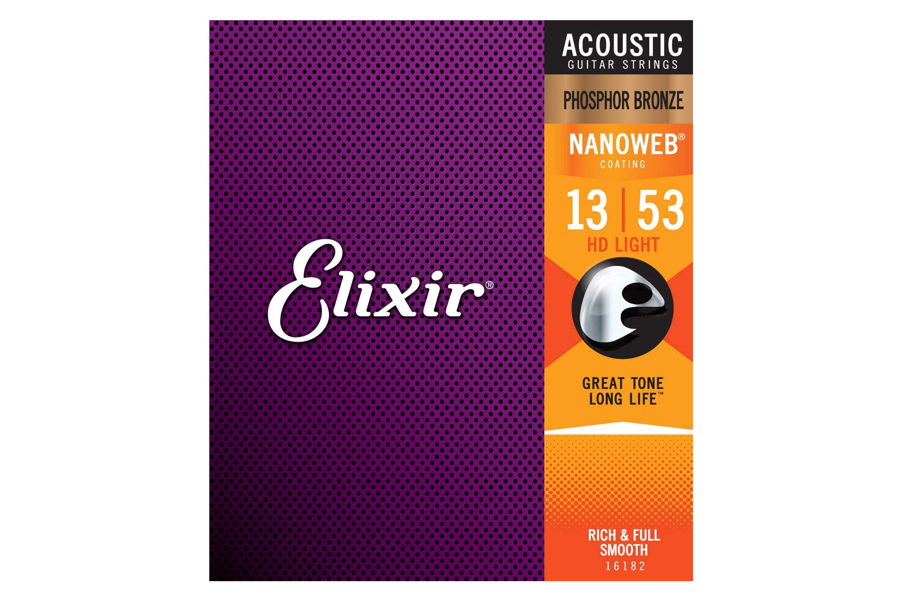 Elixir 16182 Phosphor Bronze With Nanoweb Coating Acoustic Guitar Strings - HD Light .013-.053