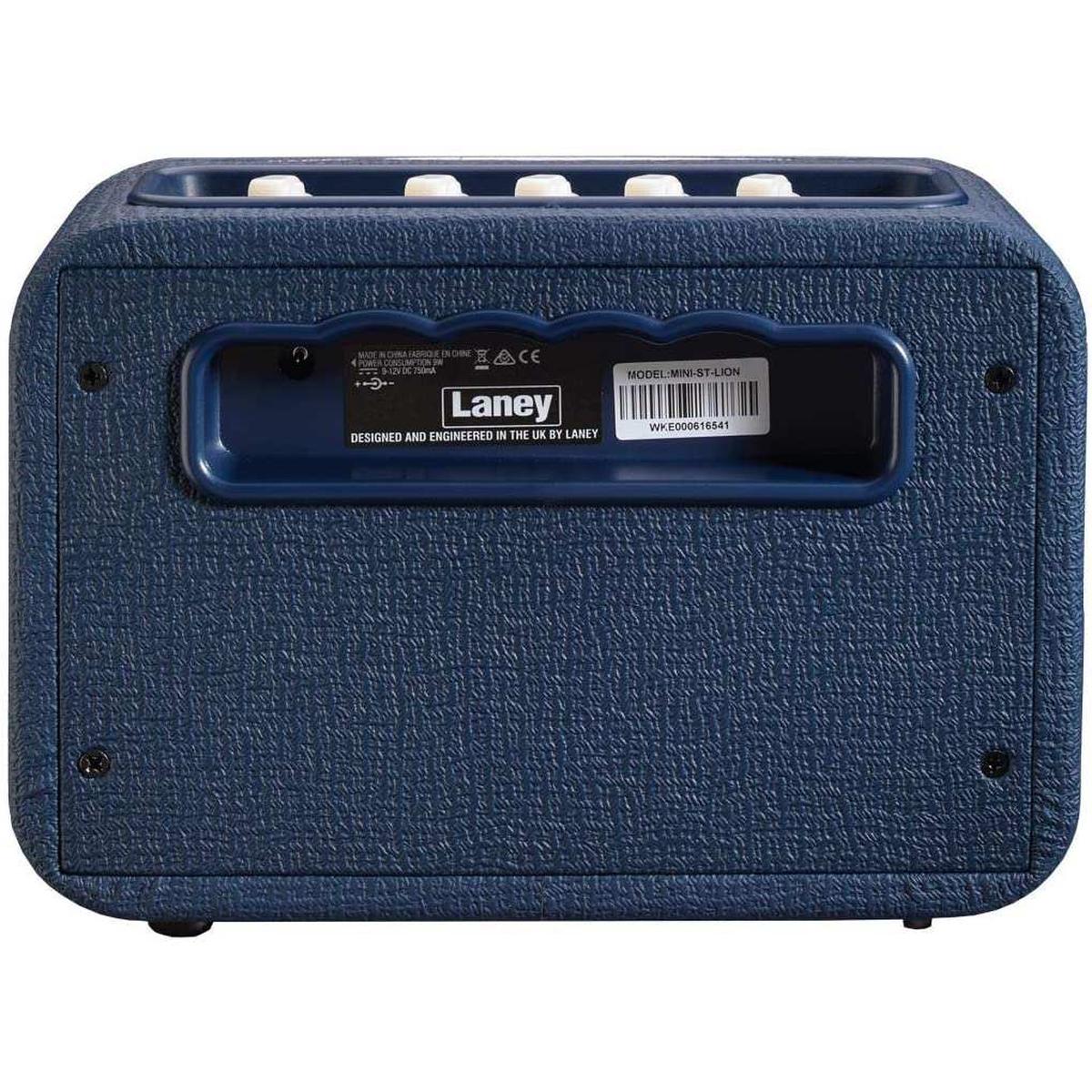Rear of the Laney Mini-STB-Lion Lionheart amp showing the back panel and battery compartment area