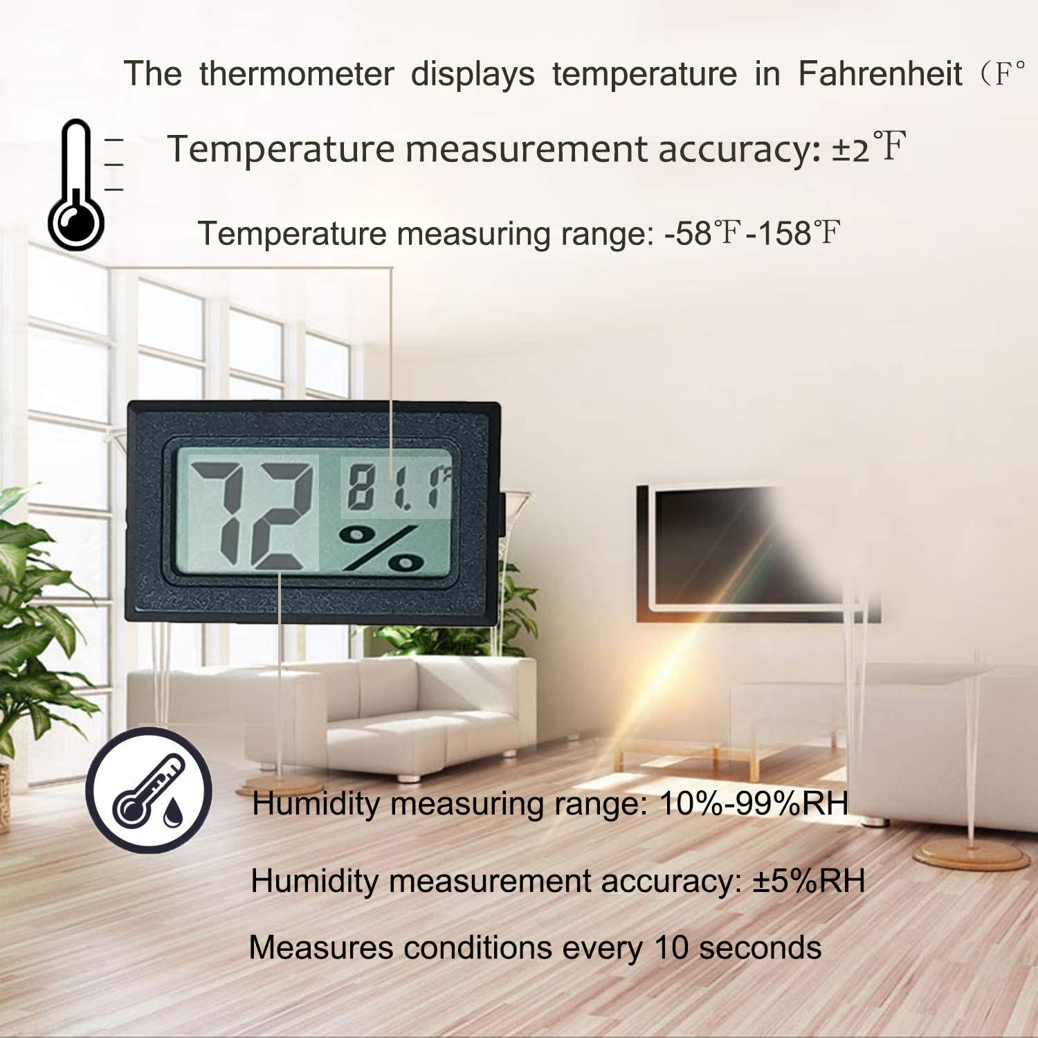 Ukulele Digital Hygrometer Humidity Gauge and Digital Thermometer (°F)