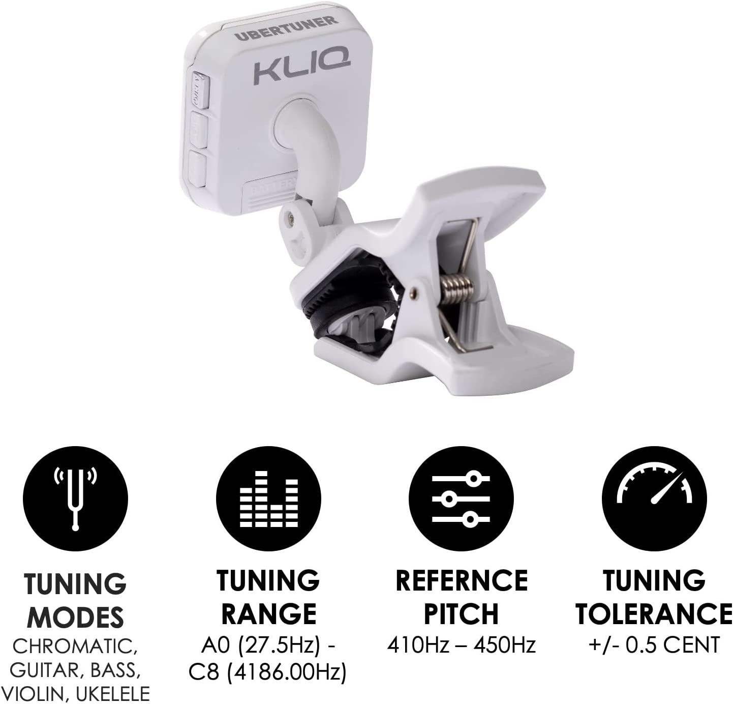 KLIQ UberTuner - Professional Clip-On Tuner For All Instruments - WHITE