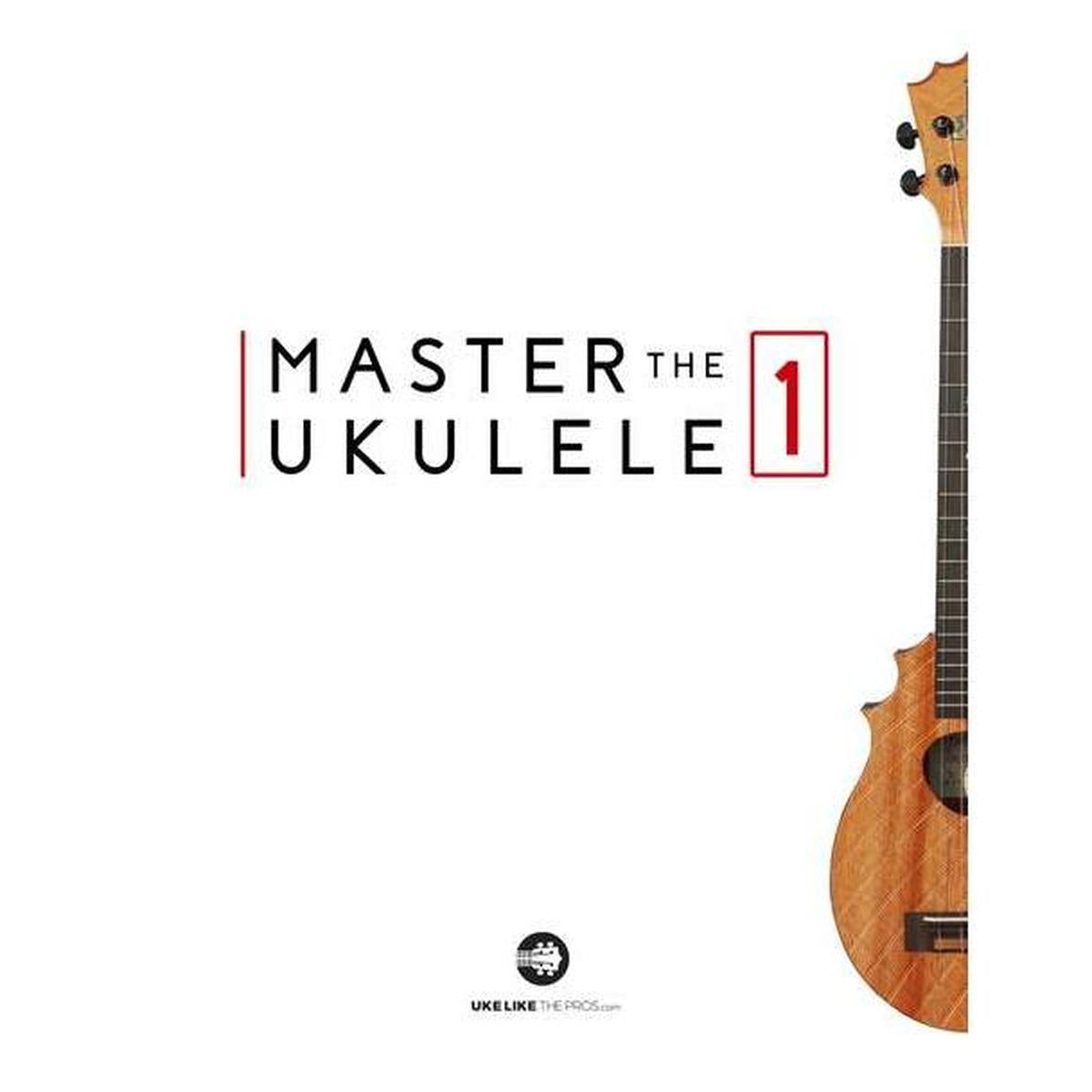 Master the Ukulele book cover with wood ukulele, Terry Carter Music Store educational guide.