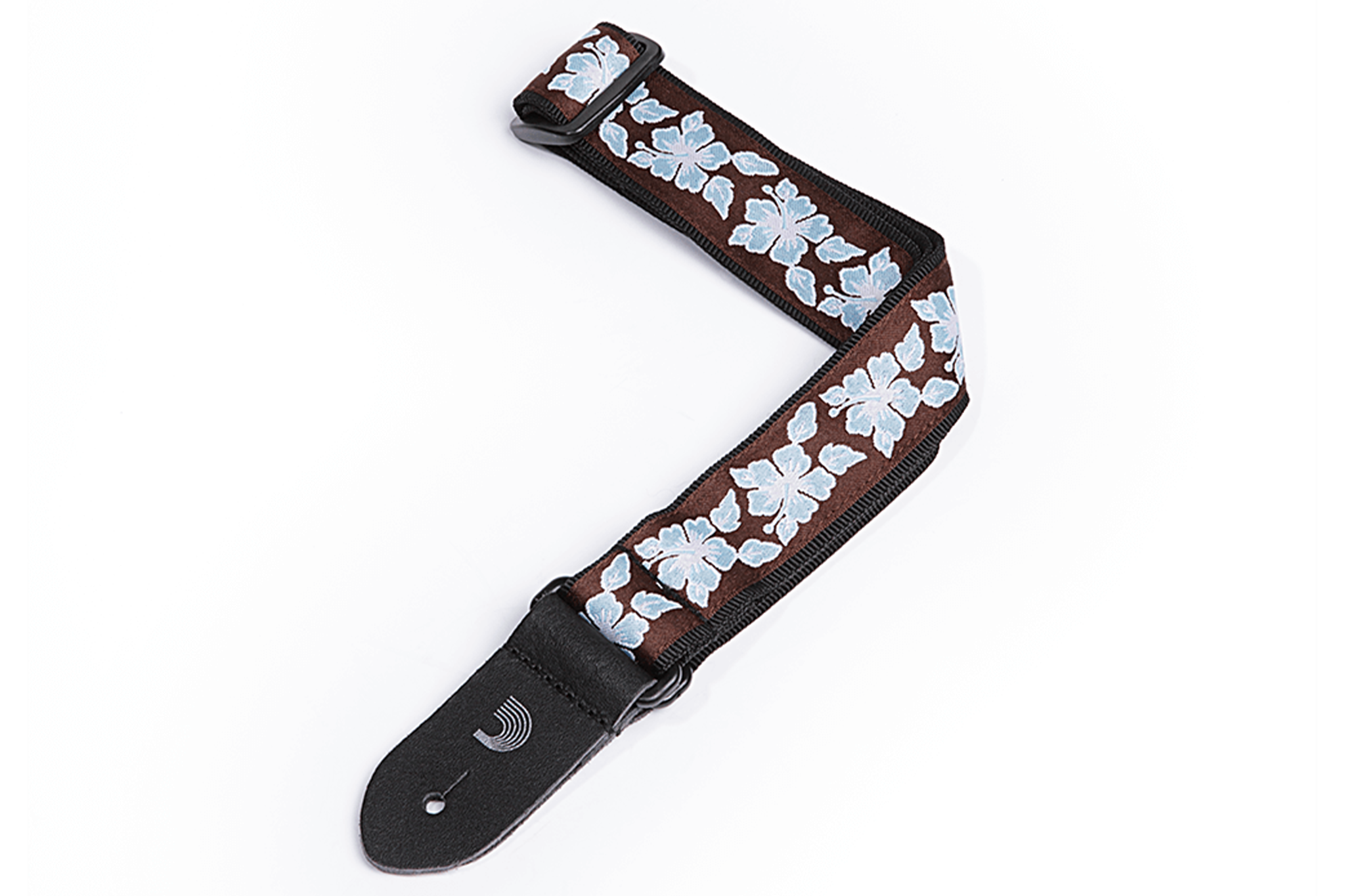 D'Addario Ukulele Strap Woven ALOHA BROWN w/WHITE and BLUE Floral 1-1/2 Inch