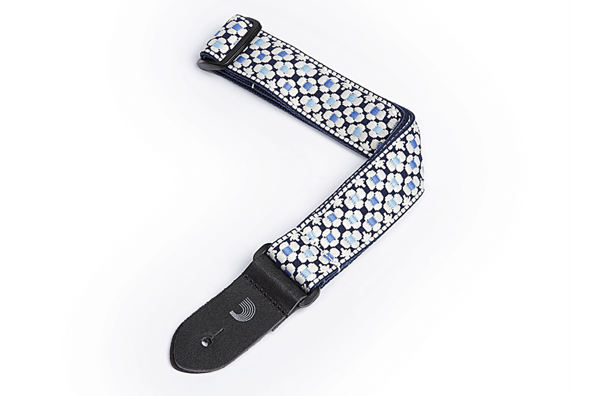 D'Addario Ukulele Strap Woven BLUE and WHITE Flowers 1-1/2 Inch