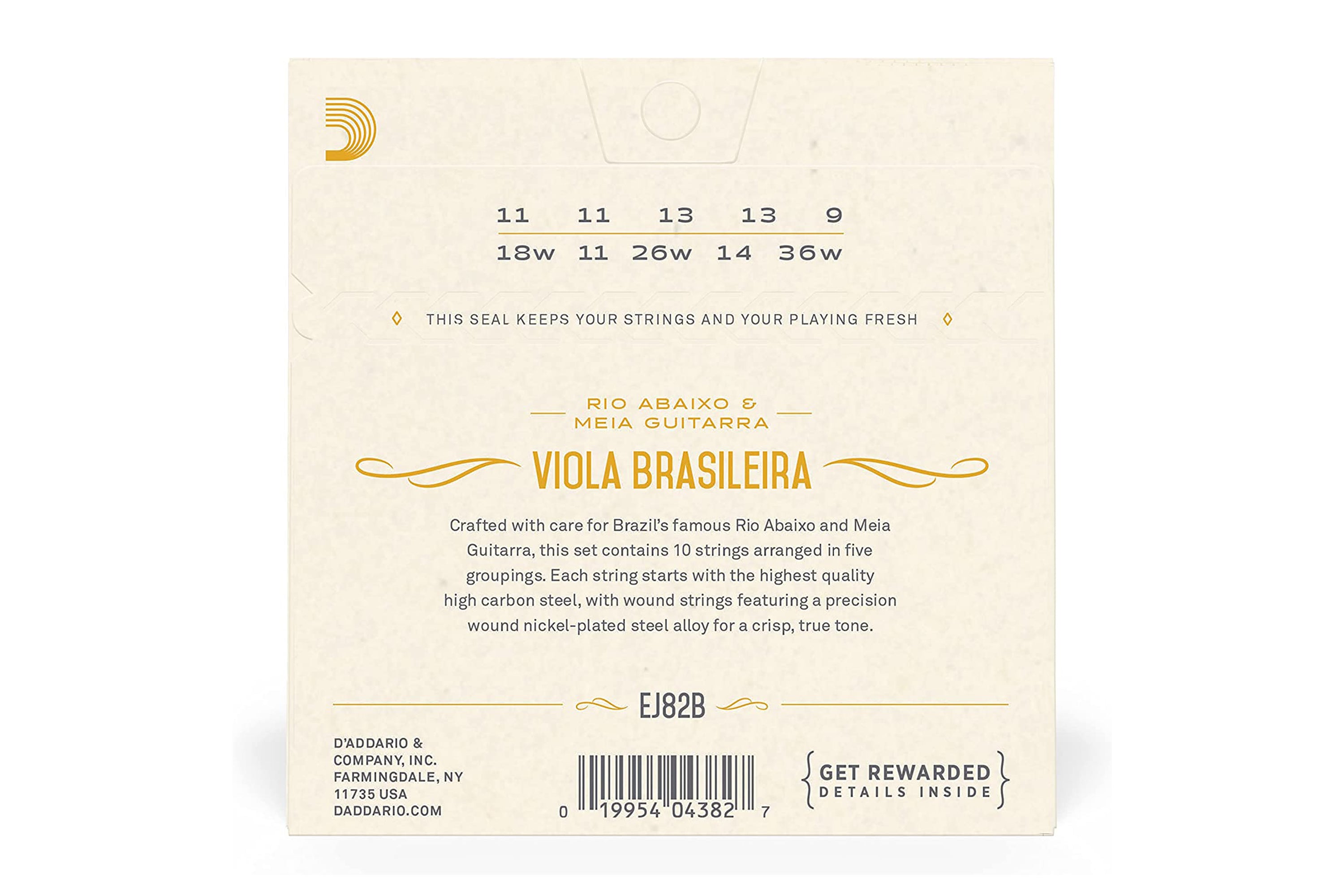 D'Addario EJ82B Nickel-Plated Steel 10-String Viola Brasileira Strings - Ball End .011-.014 Rio Abaixo and Meia Guitarra