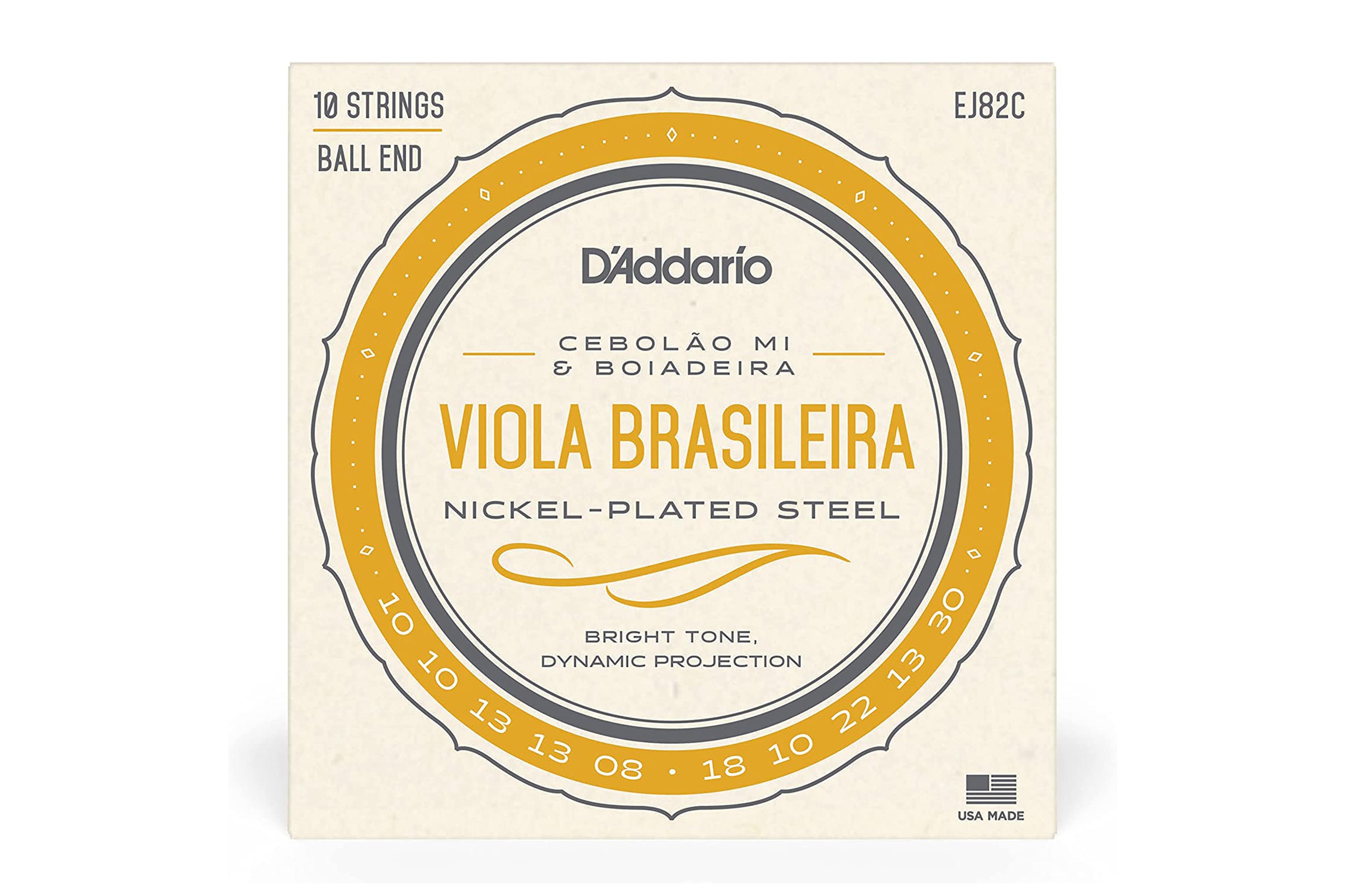 D'Addario EJ82C Nickel-Plated Steel 10-String Viola Brasileira Strings - Ball End .010-.030 Cebolao Mi and Boiadeira