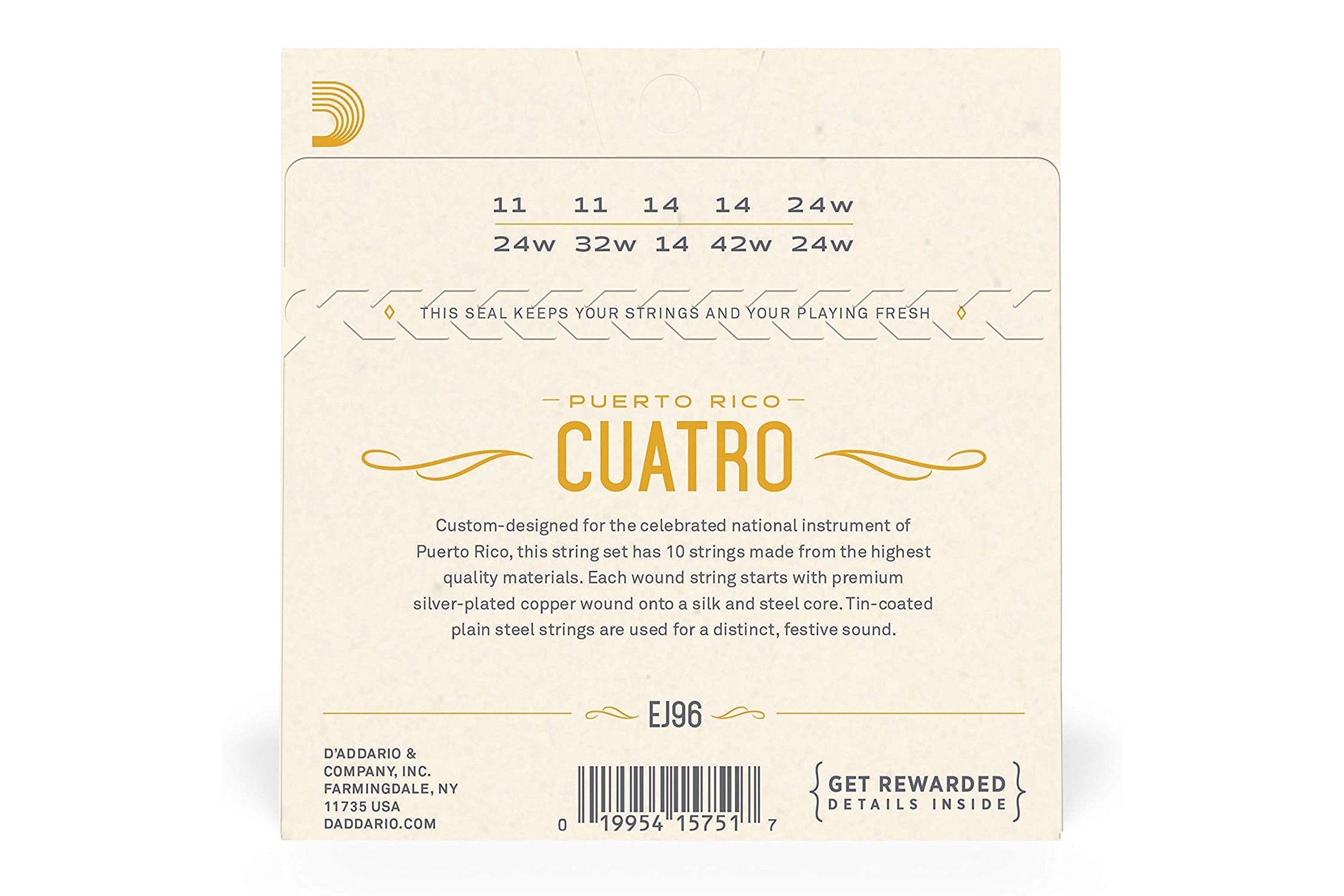 D'Addario EJ96 Silver Plated Copper 10-String Cuatro-Puerto Rico Strings - .011-.024