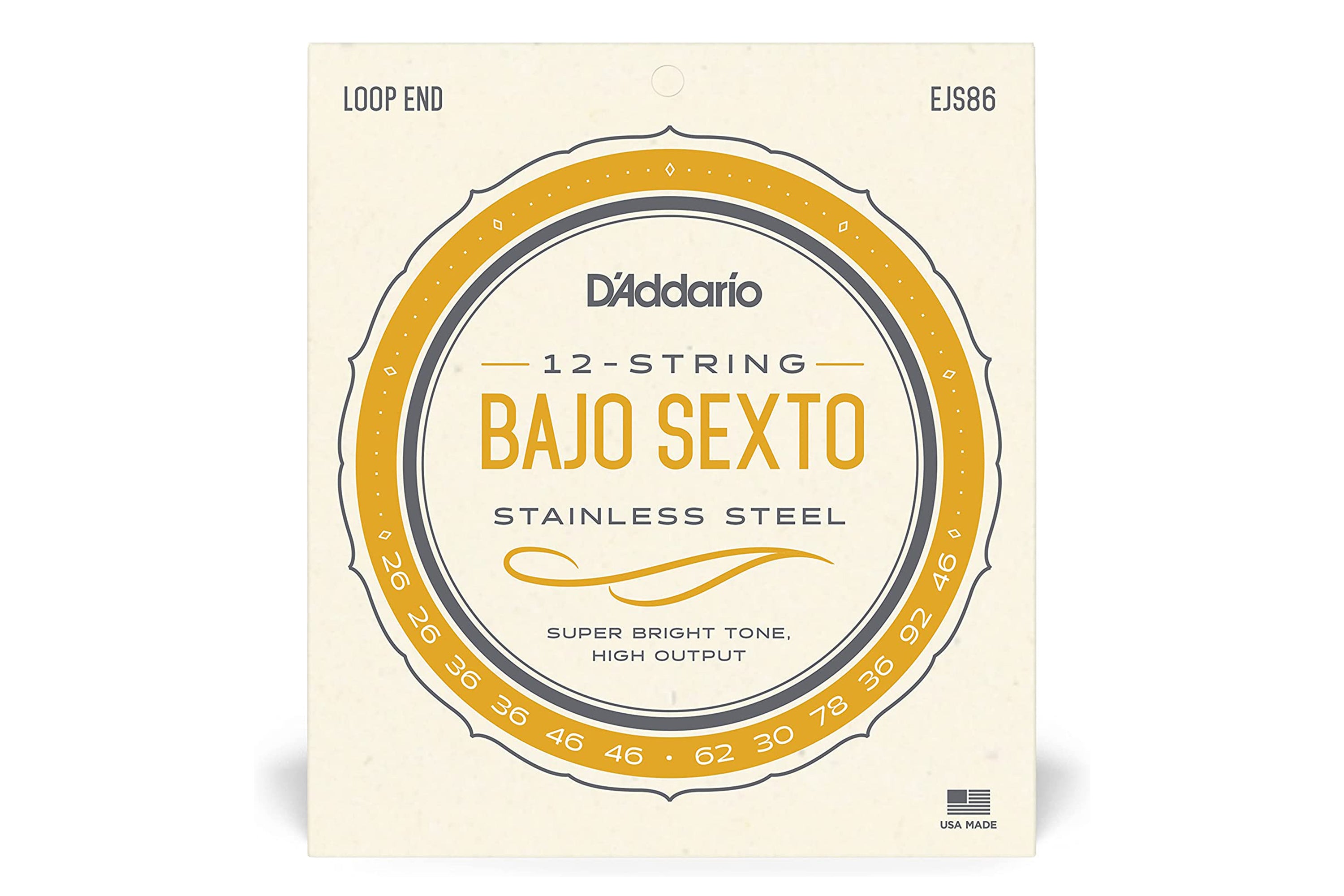 D'Addario EJS86 Stainless Steel 12-String Bajo Sexto Strings - .026-.046