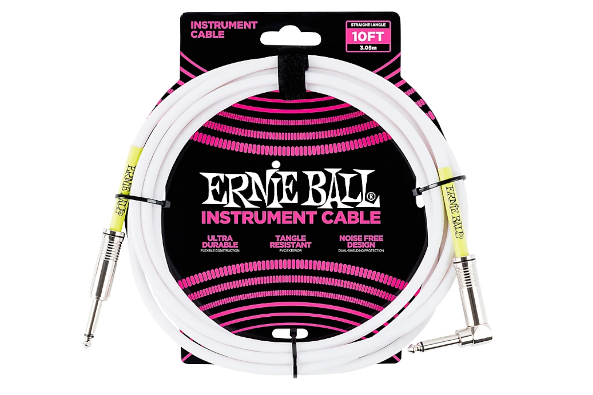 Ernie Ball 10 Foot Straight/Angle Instrument Cable - WHITE
