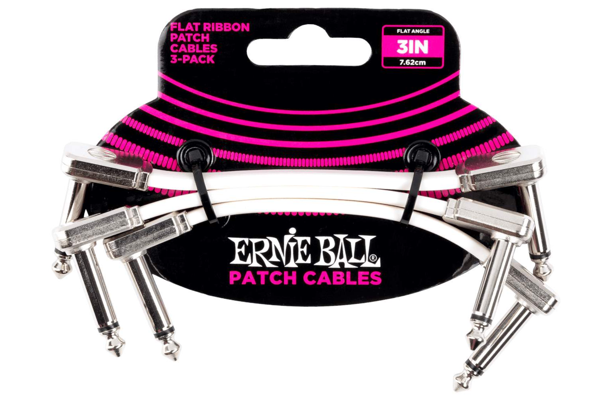Ernie Ball 3" Flat Ribbon Patch Cable White 3 Pack - WHITE