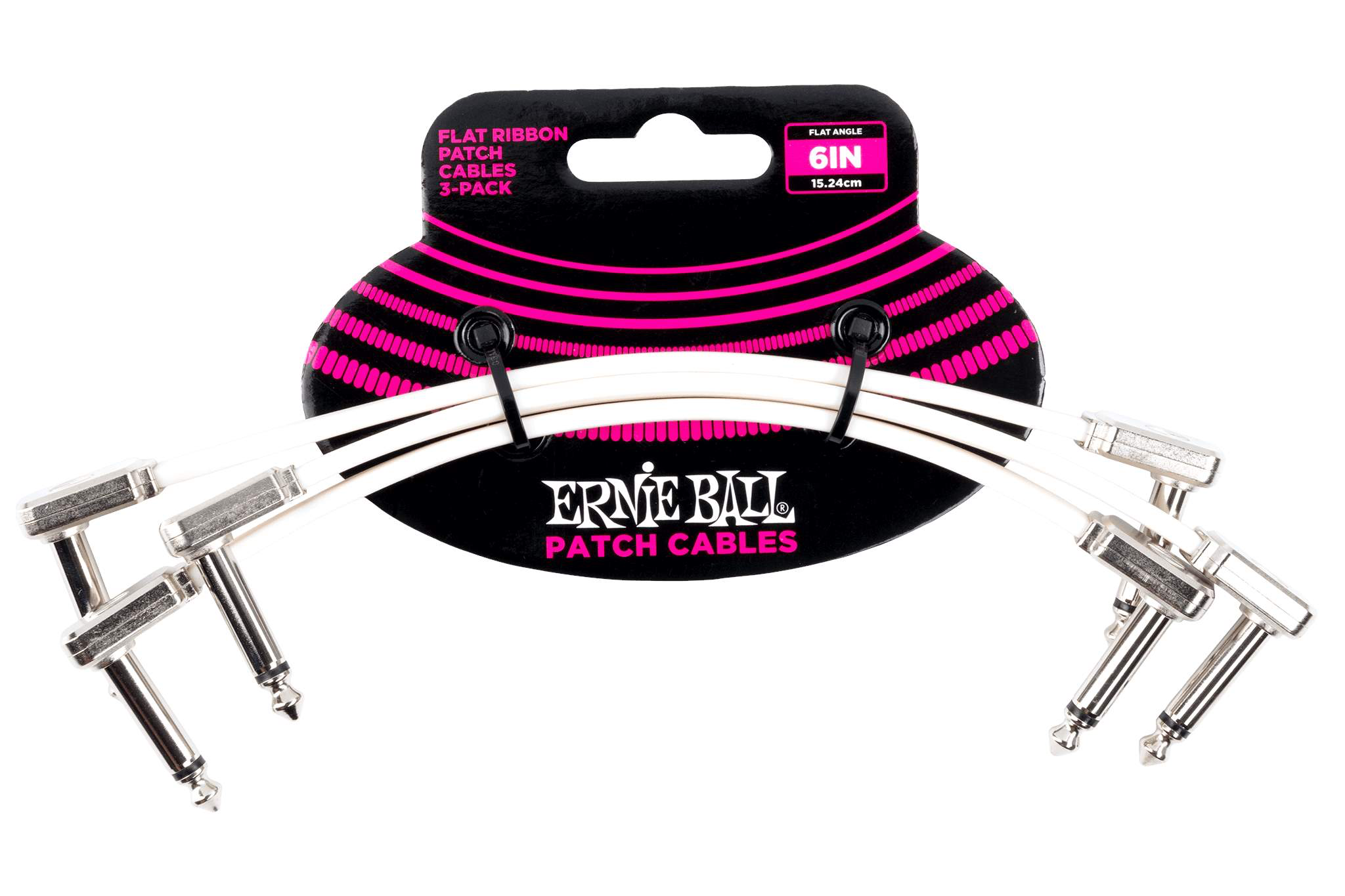 Ernie Ball 6" Flat Ribbon Patch Cable White 3 Pack - WHITE