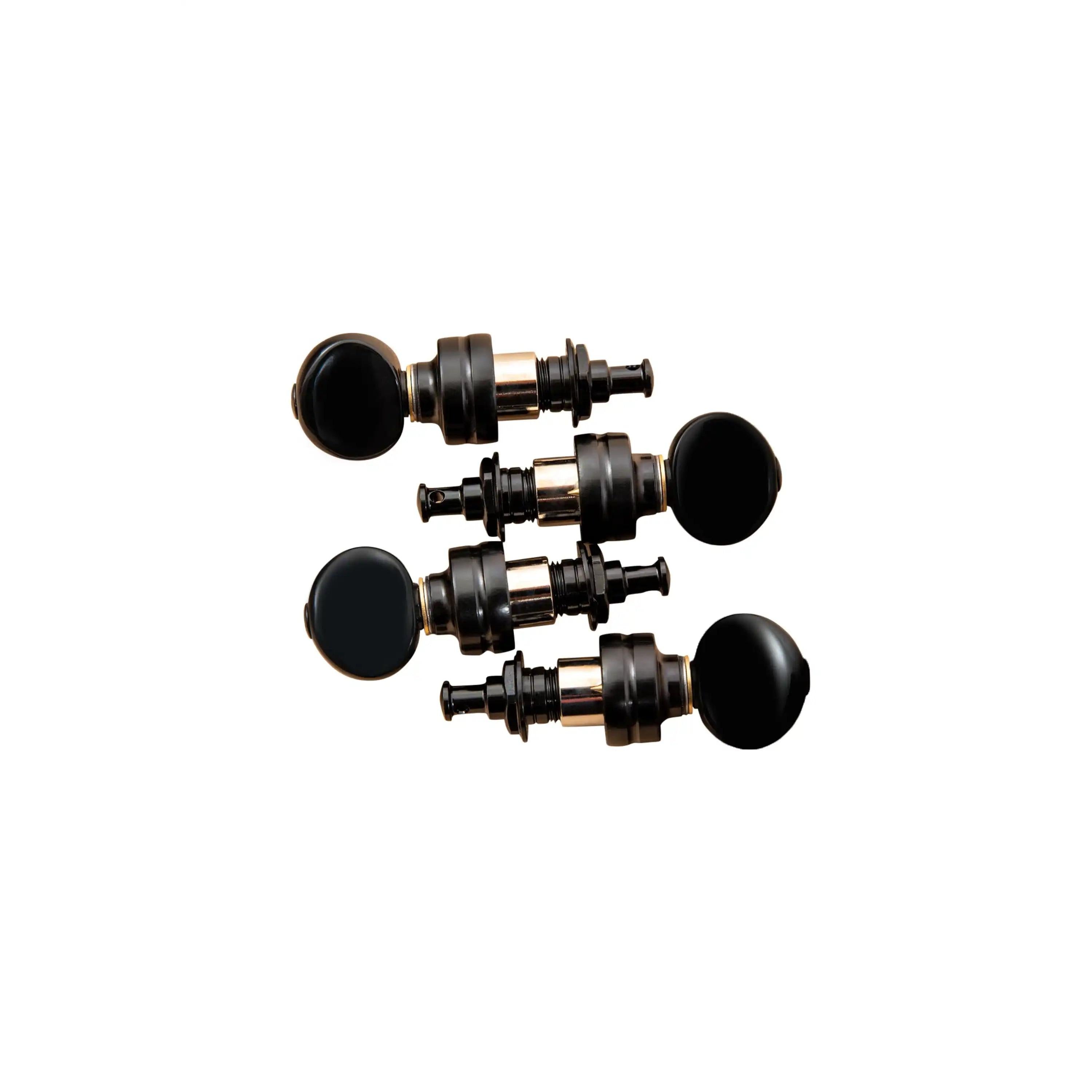 Gotoh black ukulele tuning pegs set on white background, Terry Carter Music Store