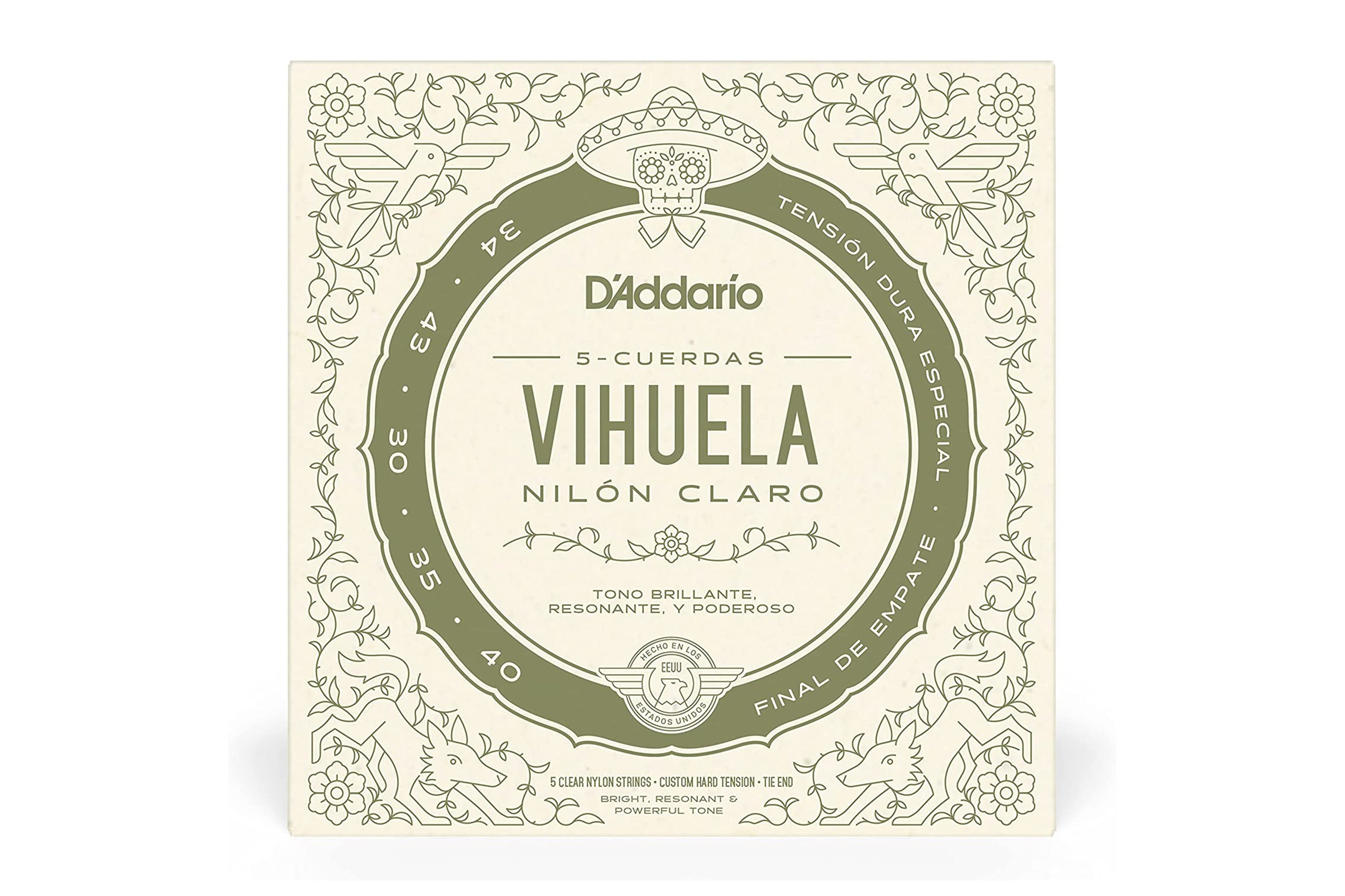 D'Addario MV10C Pro-Arté Nylon 5-String Vihuela Strings - Custom Hard Tension .034-.040