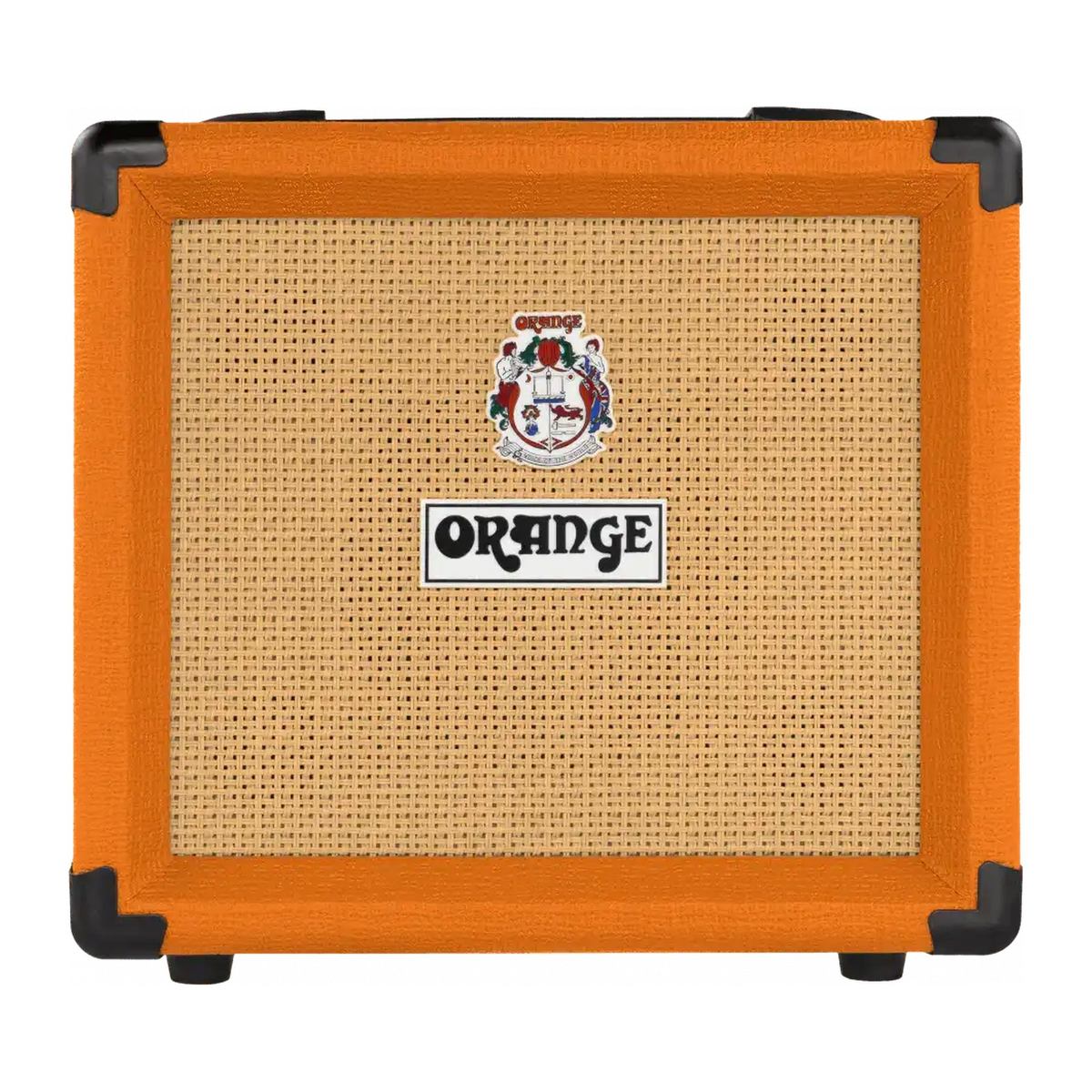 Orange Crush Mini 3-watt combo amp, front view with orange vinyl finish, basket weave grille and Orange logo.