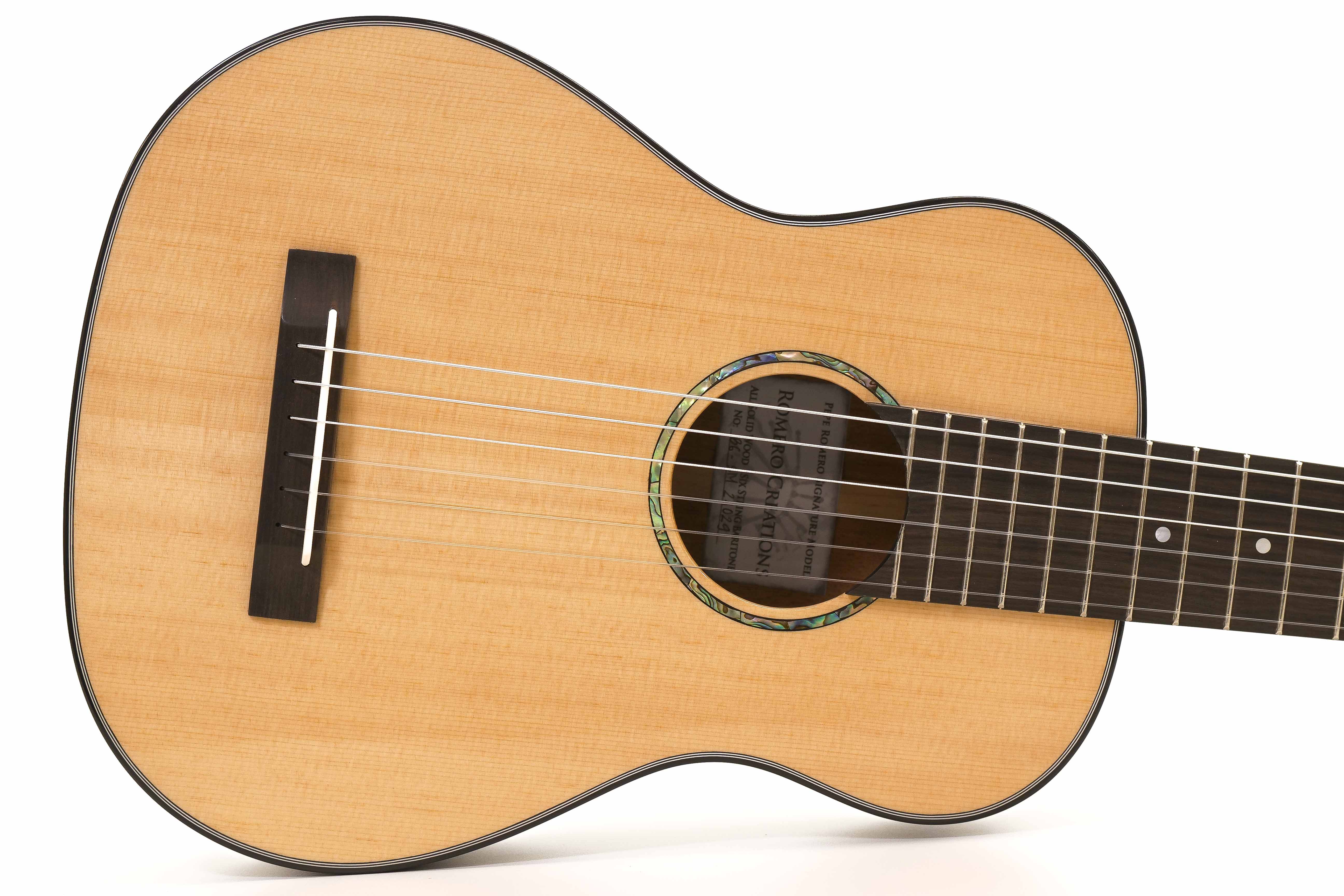 Romero Creations RC-B6-SM 6 String Baritone Guitar/Guilele Spruce/Mahogany Nylon String "KALIU" E to E Tuning