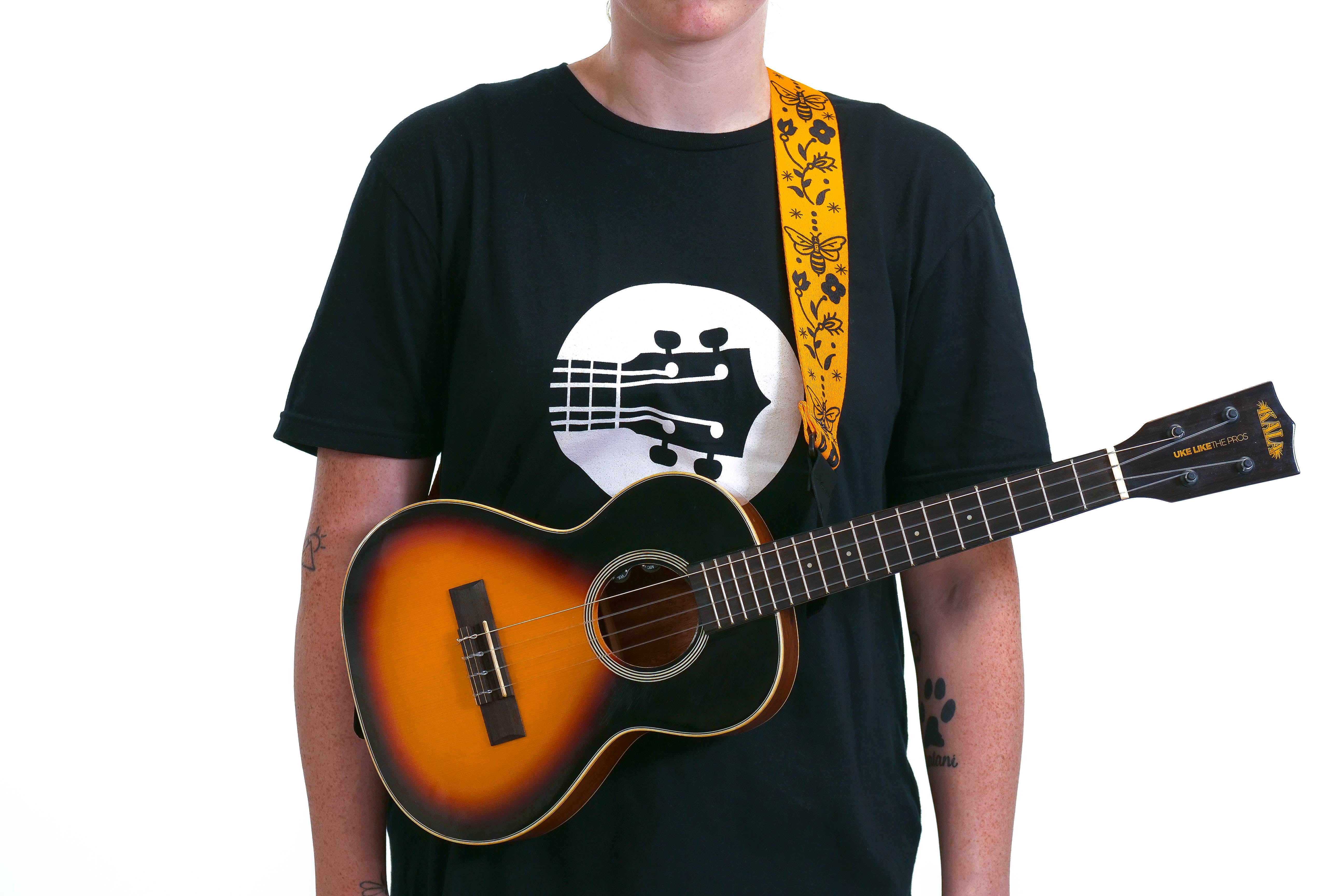 Terry Carter Music Store 2 Inch Sublimation Guitar and Ukulele Strap - YELLOW/BLACK BEES