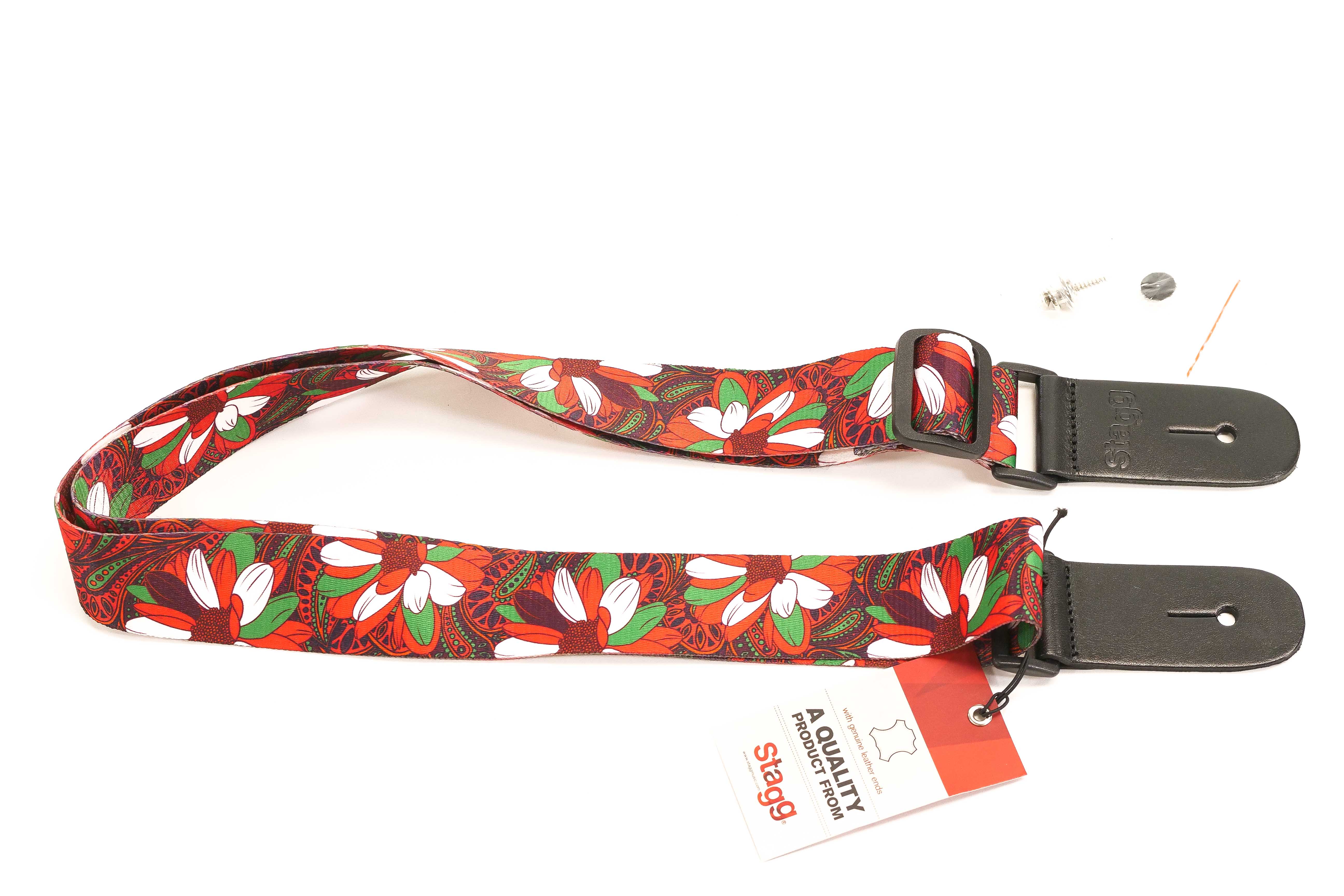 Stagg 1.5 Inch Terylen Ukulele and Guitar Strap - FLOWER RED