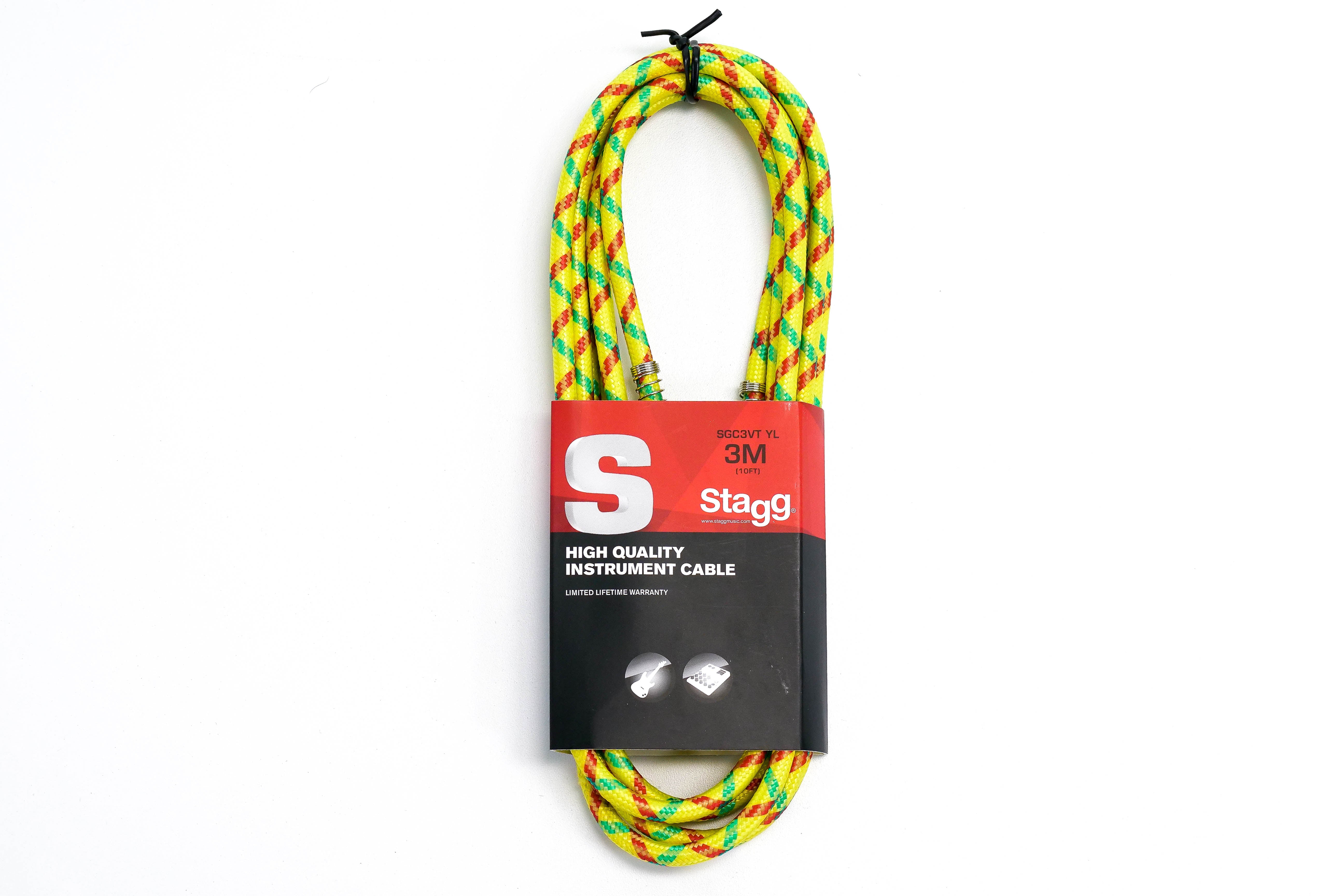 Stagg SGC3VT YL S-Series 1/4 Inch Yellow Vintweed Instrument Cable - 10 Feet
