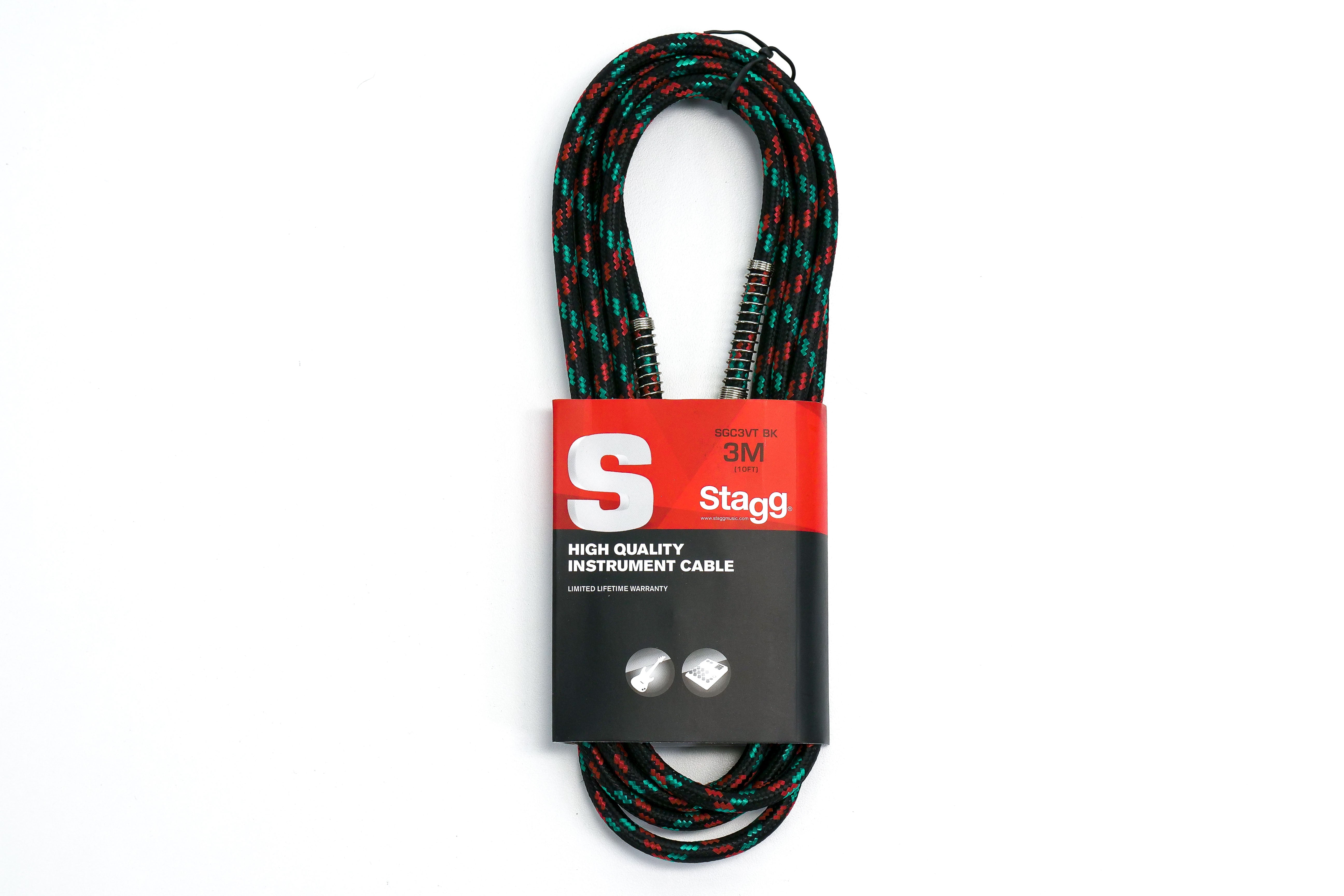 Stagg SGC3VT BK S-Series 1/4 Inch Black Vintweed Instrument Cable - 10 Feet