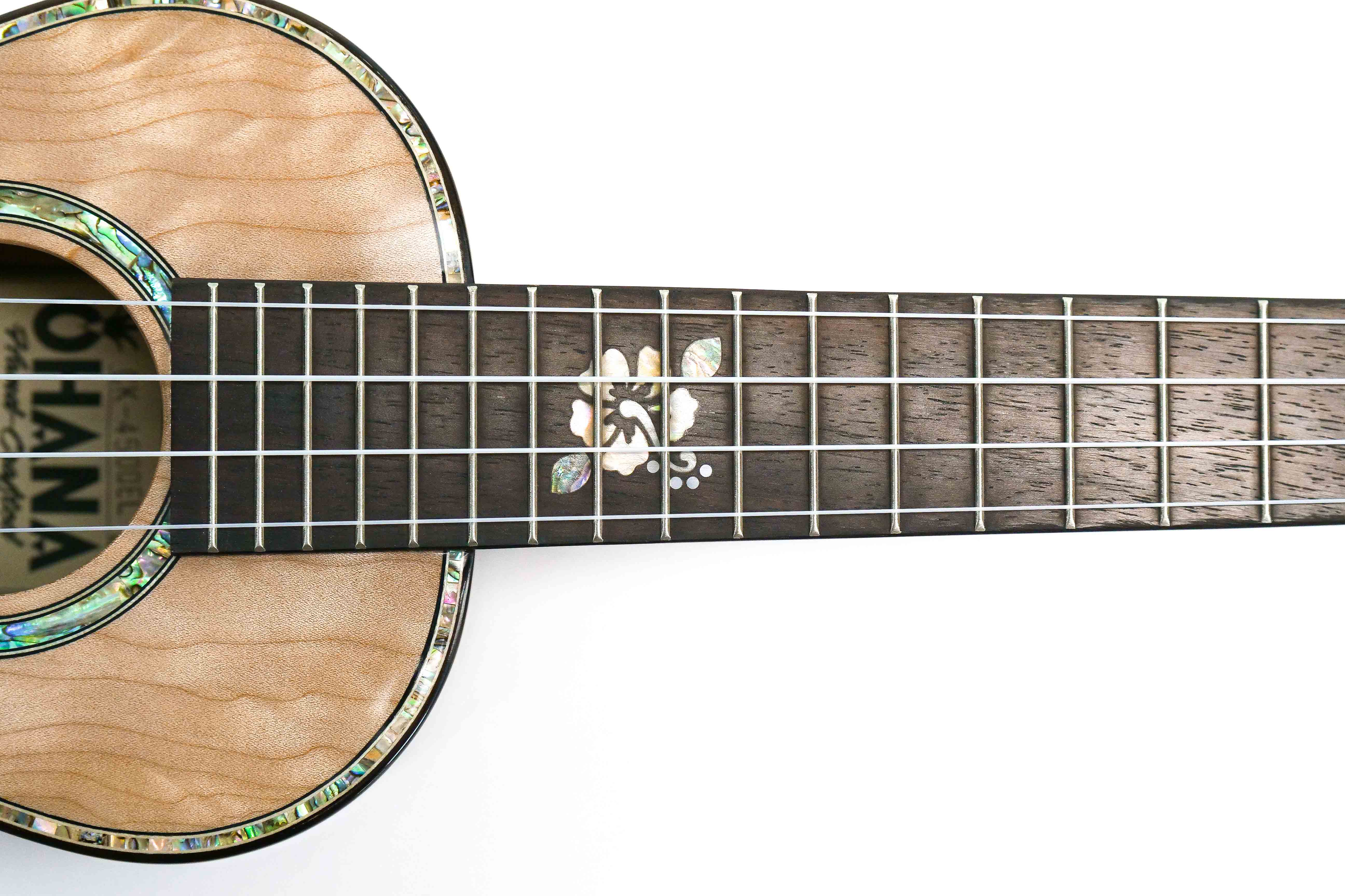 fretboard with hibiscus flower abalone inlay