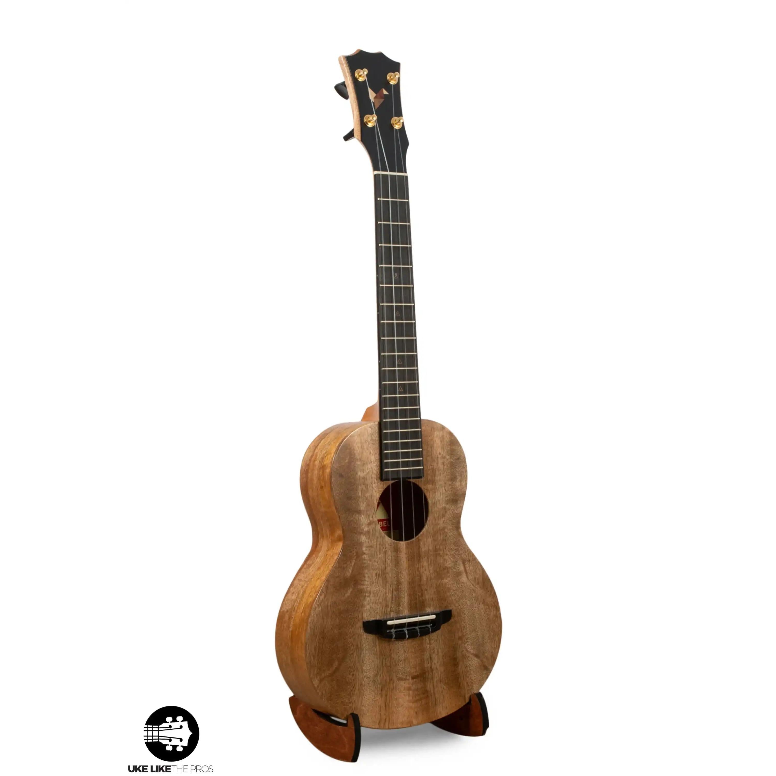 Romero Creations koa tenor ukulele with natural finish on stand, Terry Carter Music Store