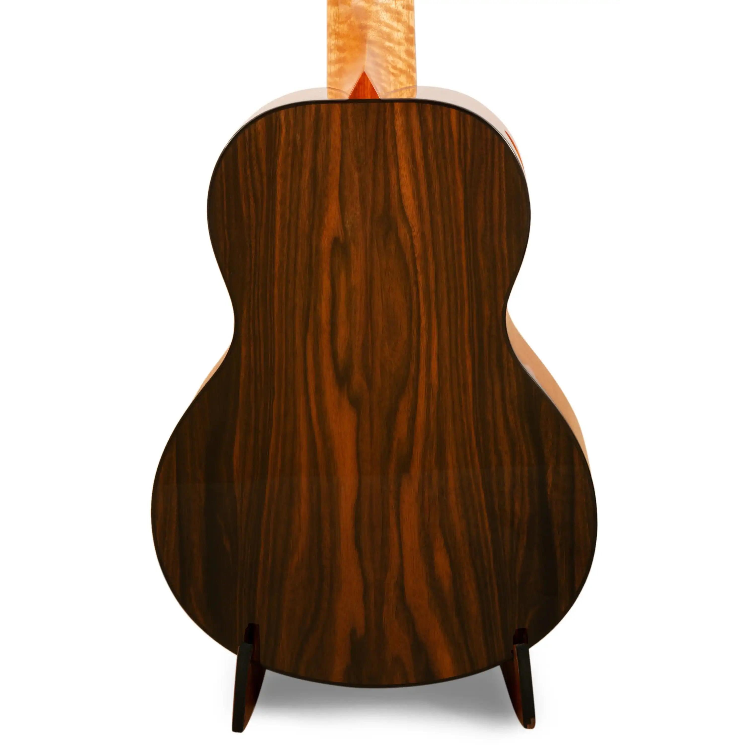 Back of Romero Creations guitar with dark wood grain, Terry Carter Music Store