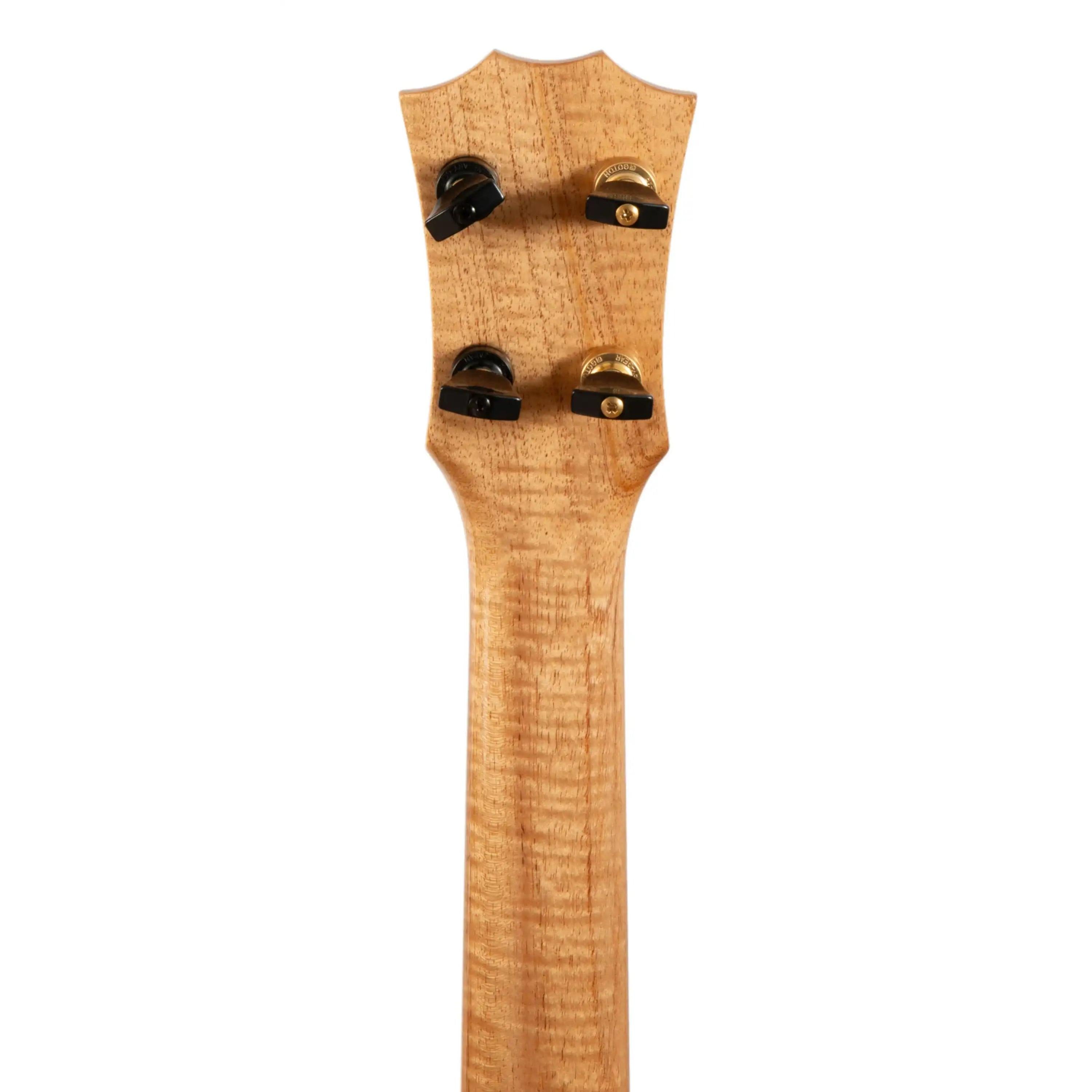 Romero Creations Daito ukulele curly maple headstock back with tuners at Terry Carter Music Store