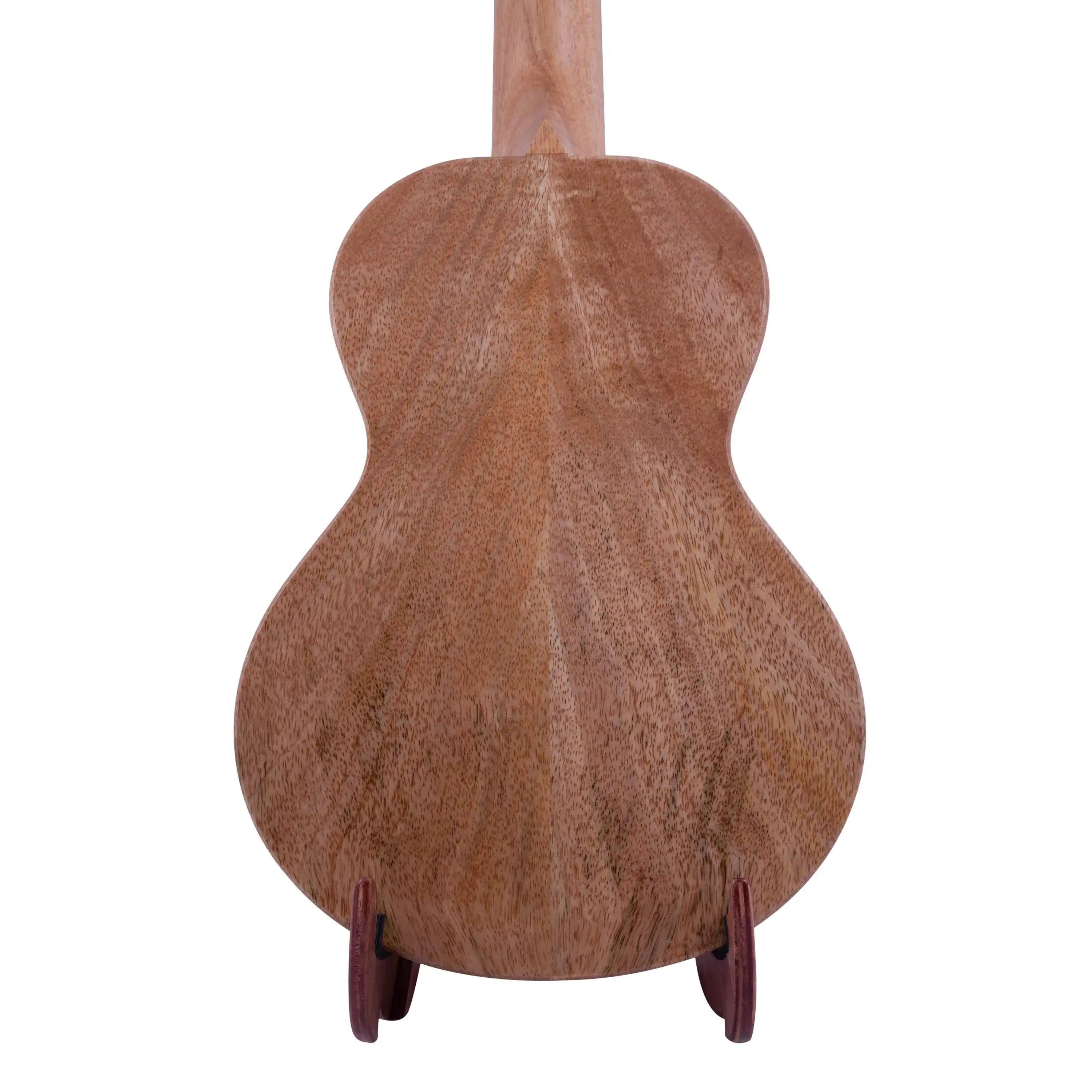 Back of Rebel ukulele with natural wood grain finish on display at Terry Carter Music Store