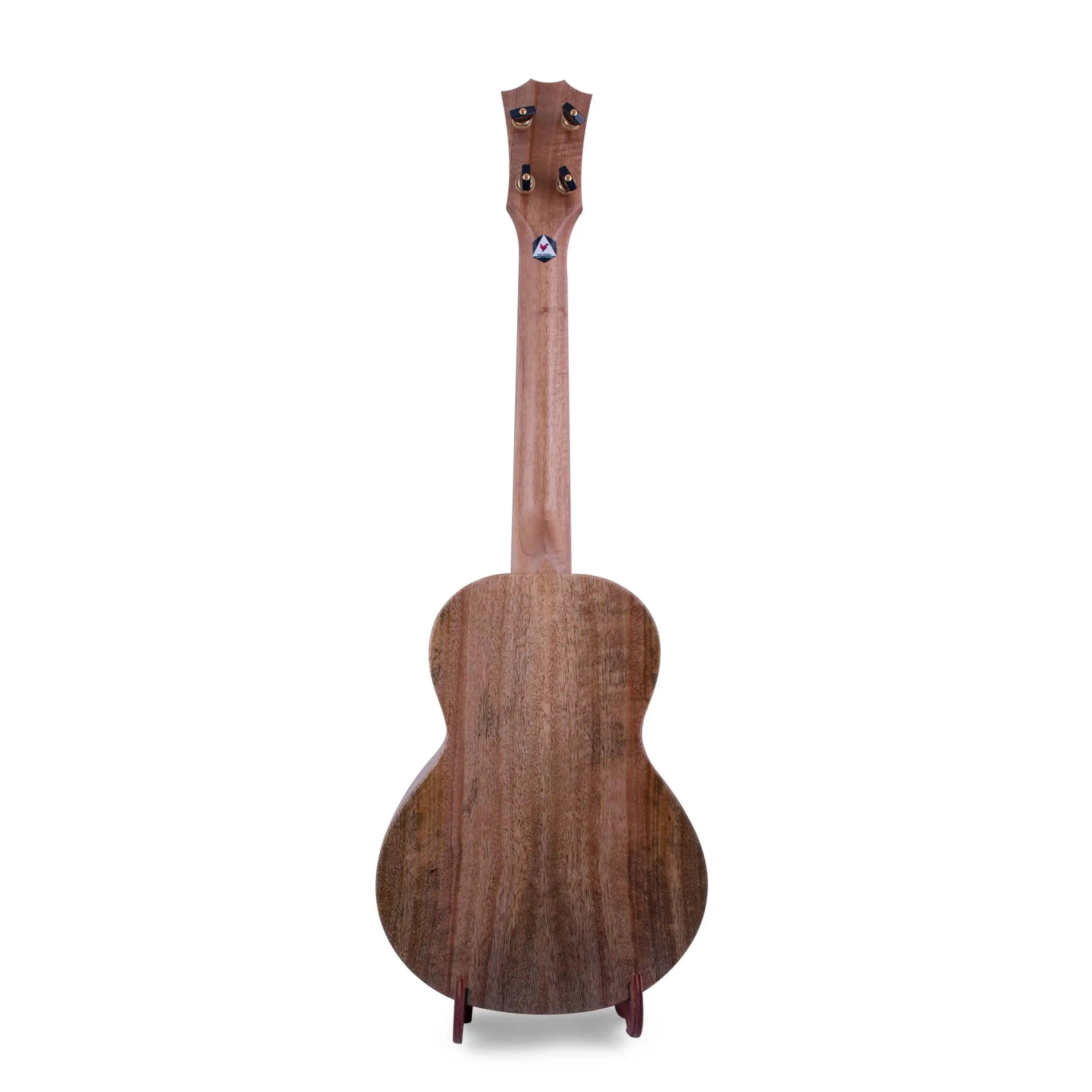 Rebel ukulele back view with natural wood grain, displayed at Terry Carter Music Store