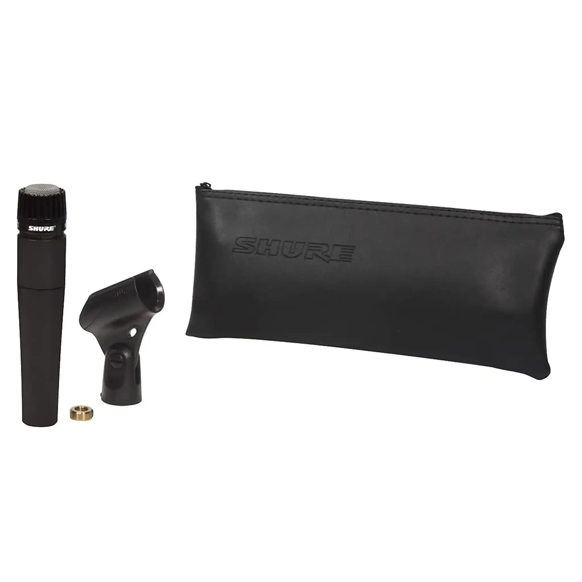 Shure SM57 microphone with A25D stand adapter and storage bag