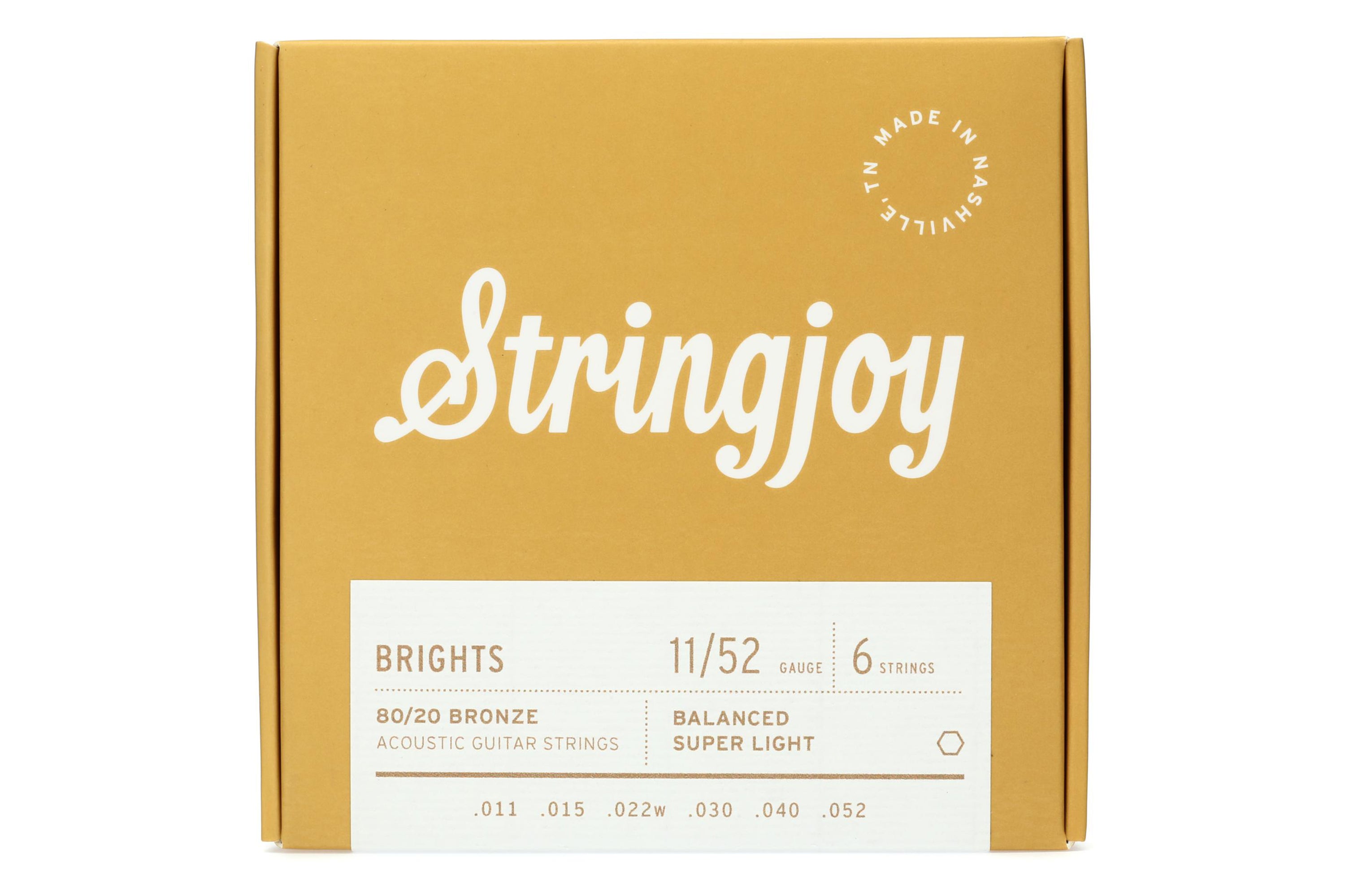 Stringjoy Brights SJ-BB1152 80/20 Bronze Acoustic Guitar Strings - Balanced Super Light .011-.052