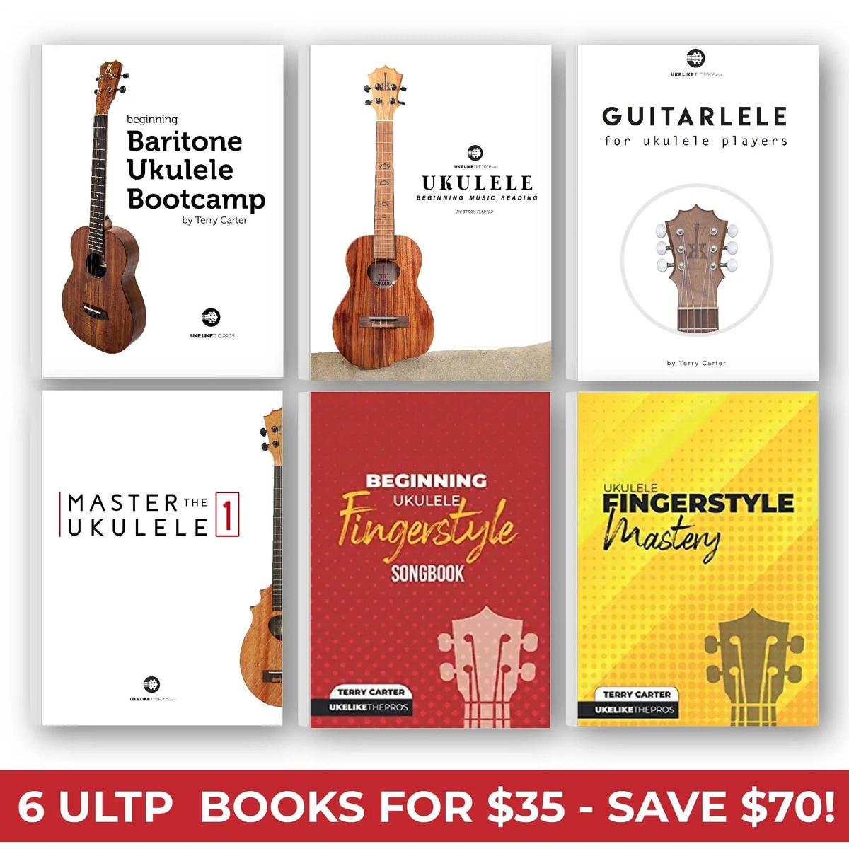 Six ukulele music books bundle by Terry Carter at Terry Carter Music Store, ukulele cover images visible.