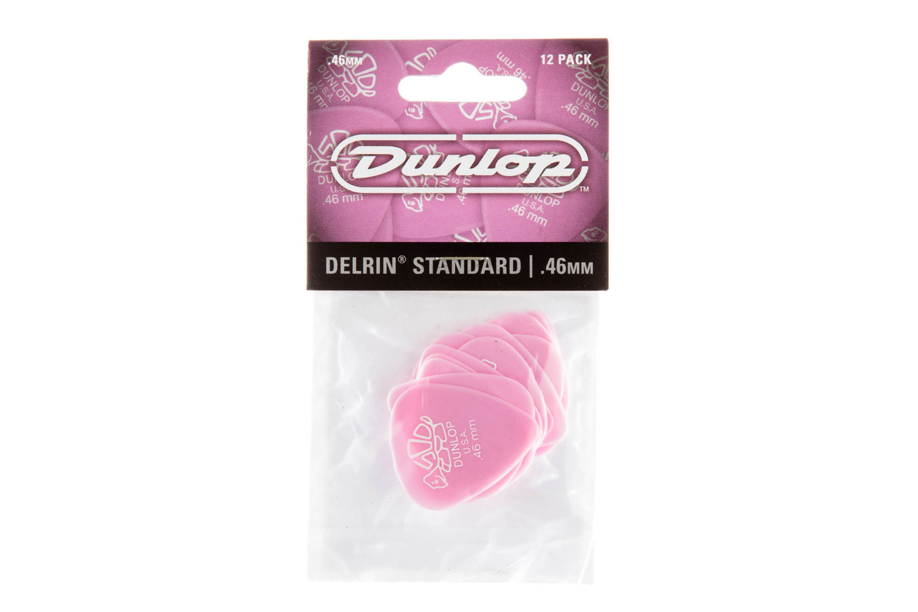Dunlop Delrin 500 Standard .46mm Pink Guitar & Ukulele Picks 12 Pack