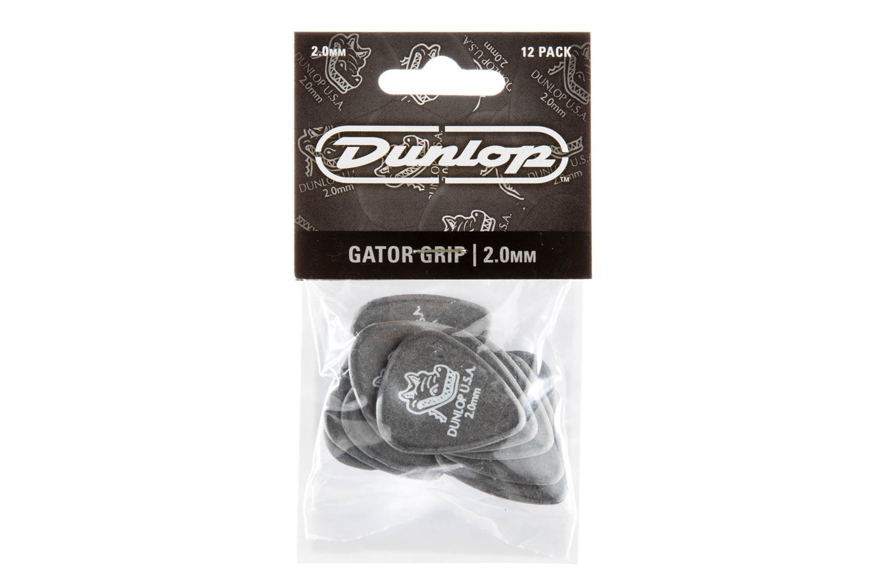 Dunlop Gator Grip® Standard 2.0mm Black Guitar & Ukulele Picks 12 Pack