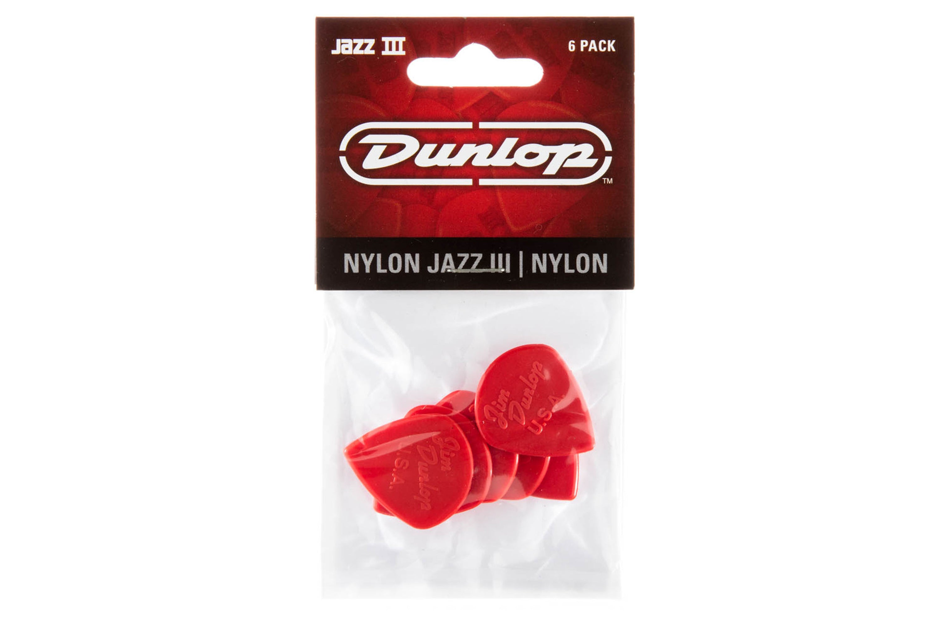 Dunlop Nylon Jazz III Red Guitar & Ukulele Picks 6 Pack
