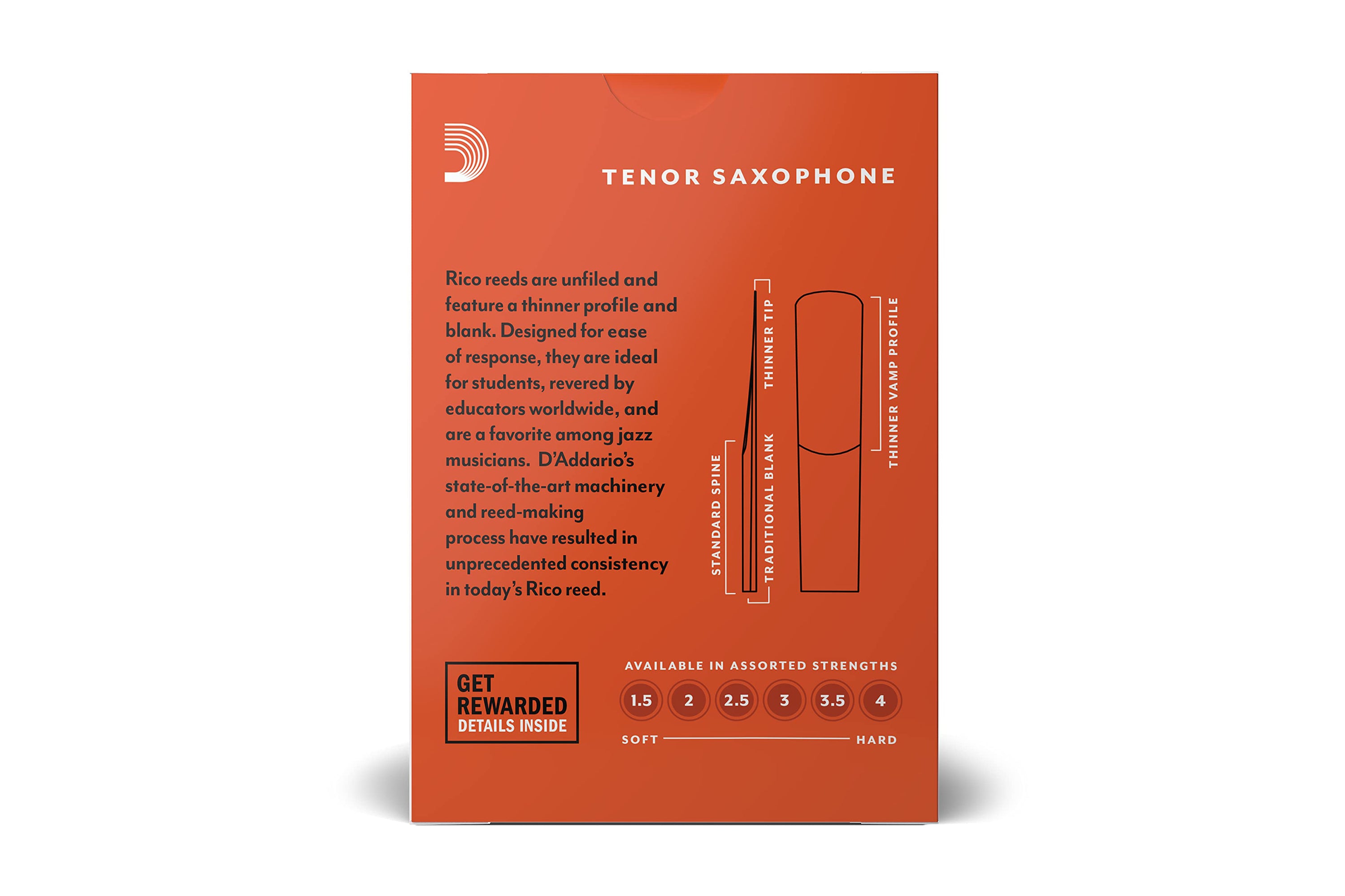 Rico by D'Addario Tenor Saxophone Reeds Strength 2.5 - 10 Pack
